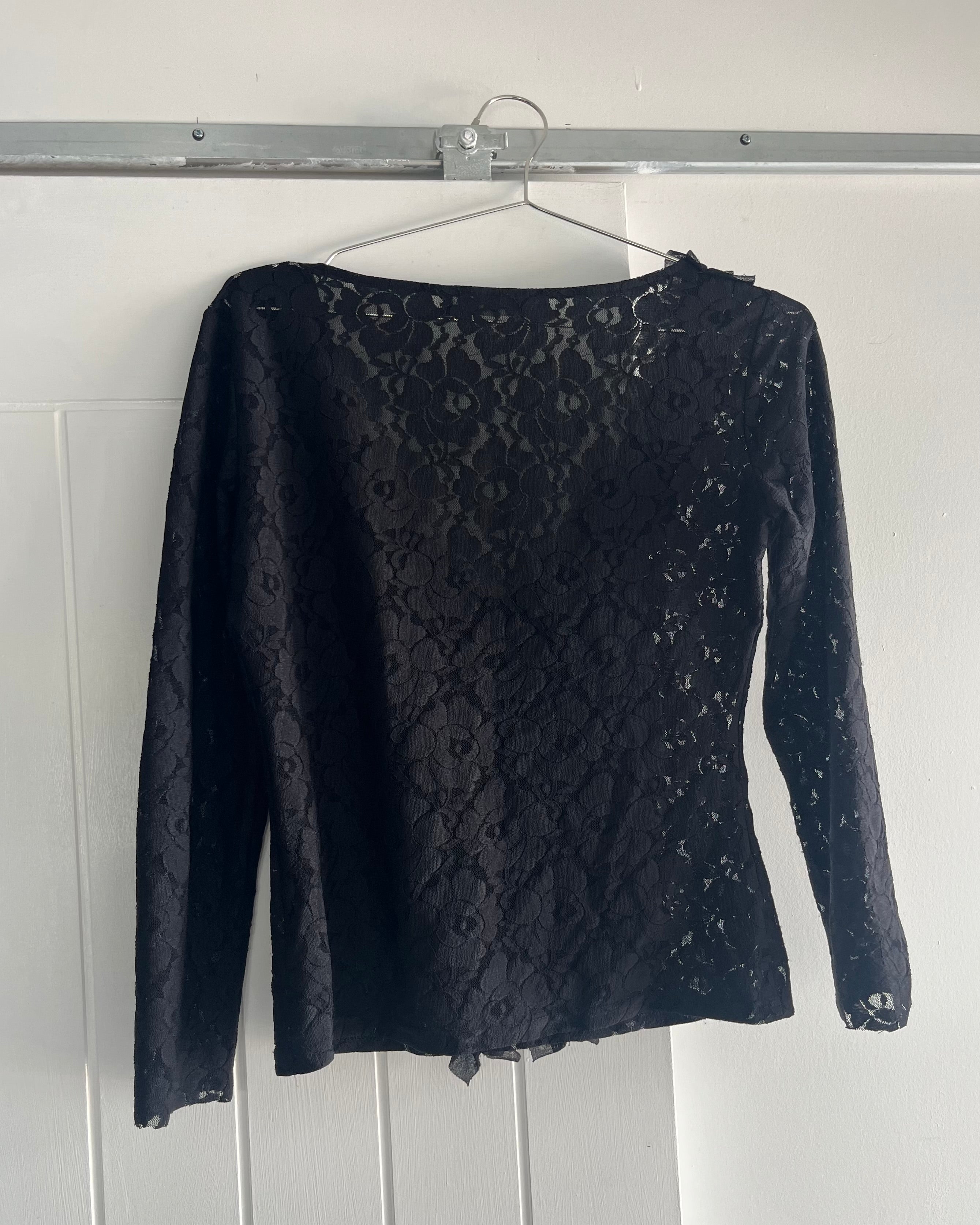 90s black lace long sleeve top