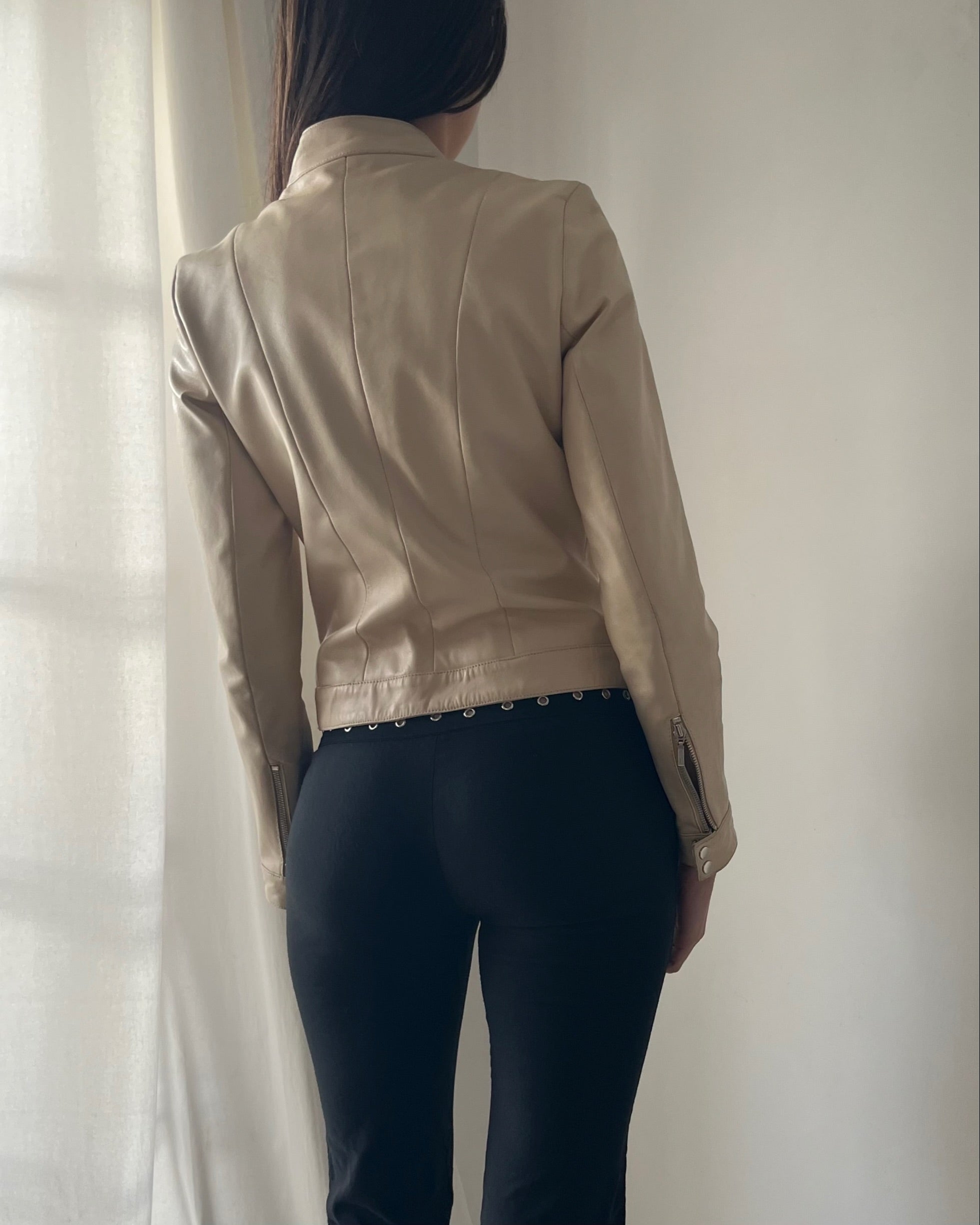 2000s cream leather moto jacket