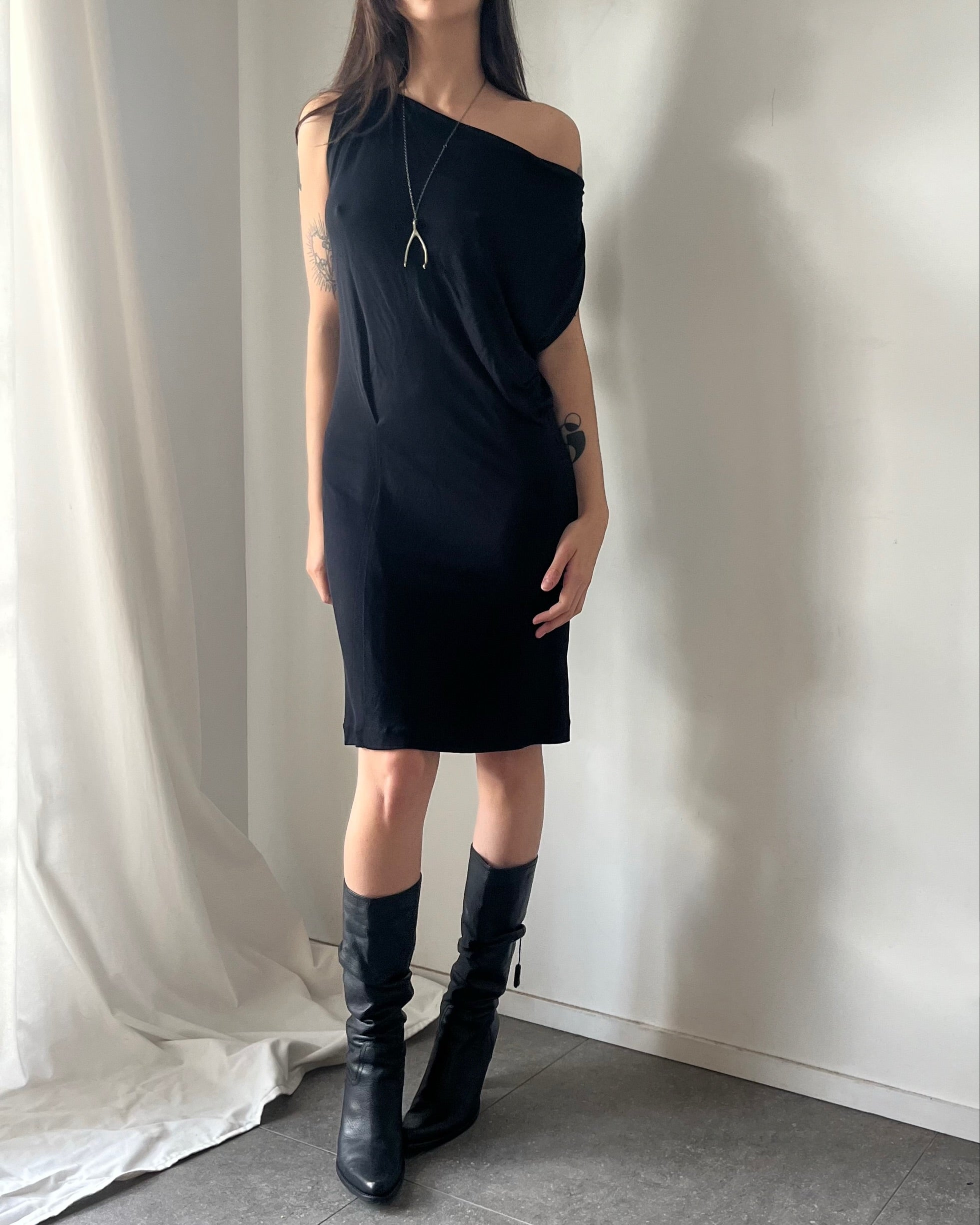 2000s black cowl neck dress