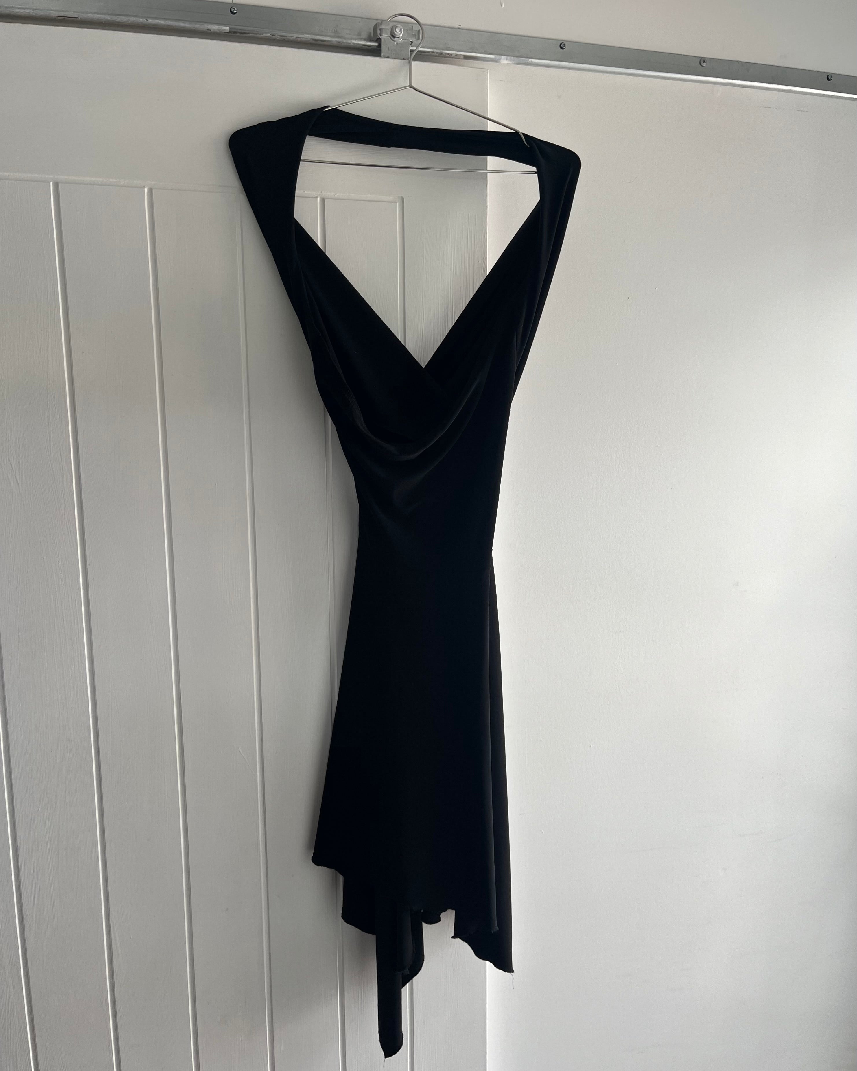 2000s black halter midi dress