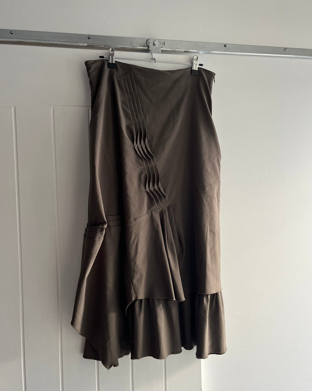 2000s asymmetrical khaki midi skirt