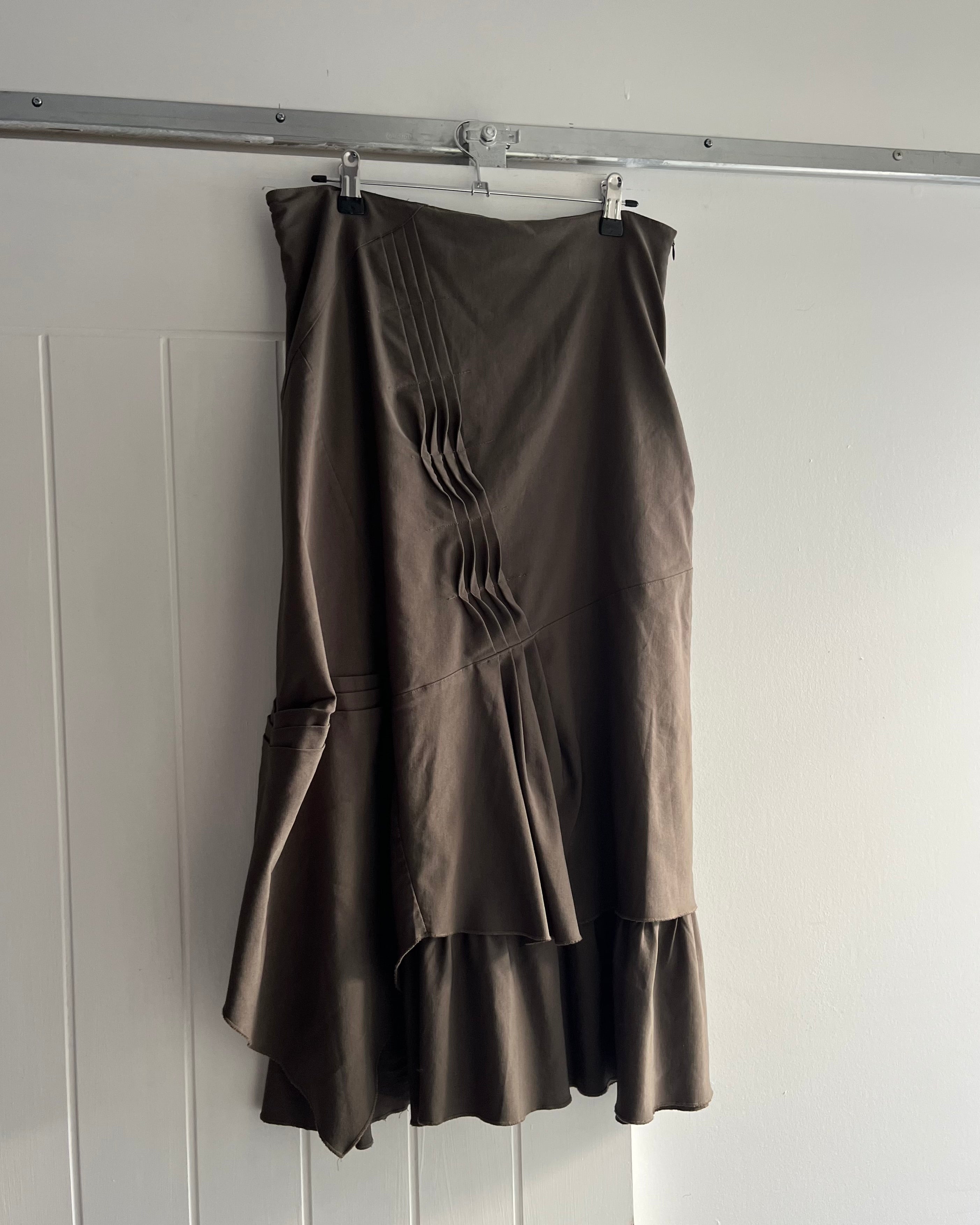 2000s asymmetrical khaki midi skirt
