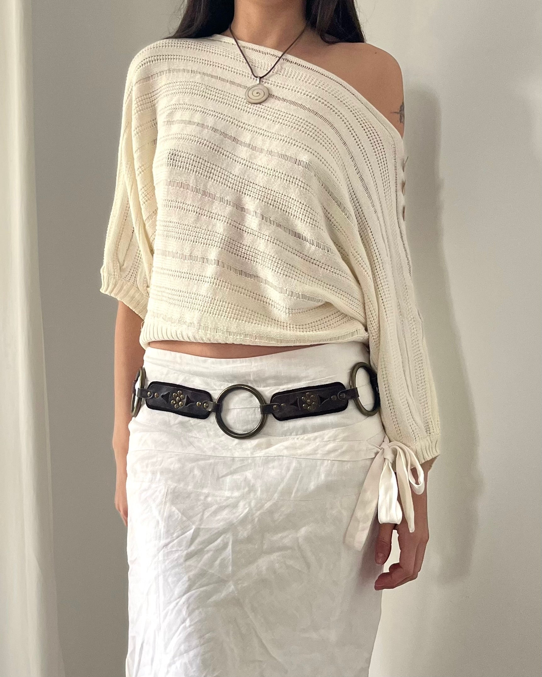 2000s cream off shoulder top