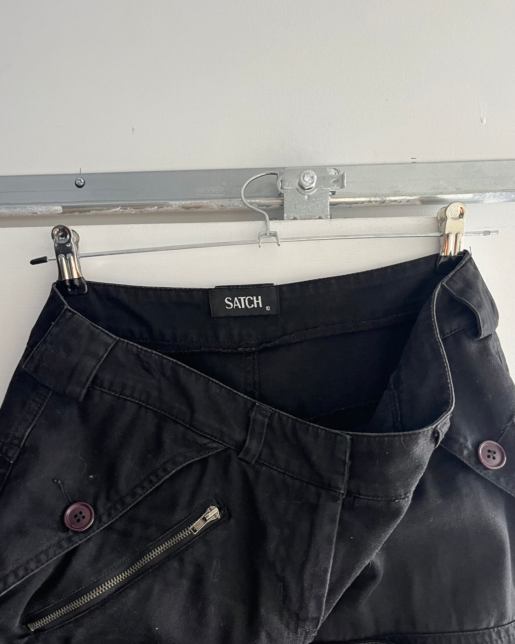 2000s black cargo midi skirt
