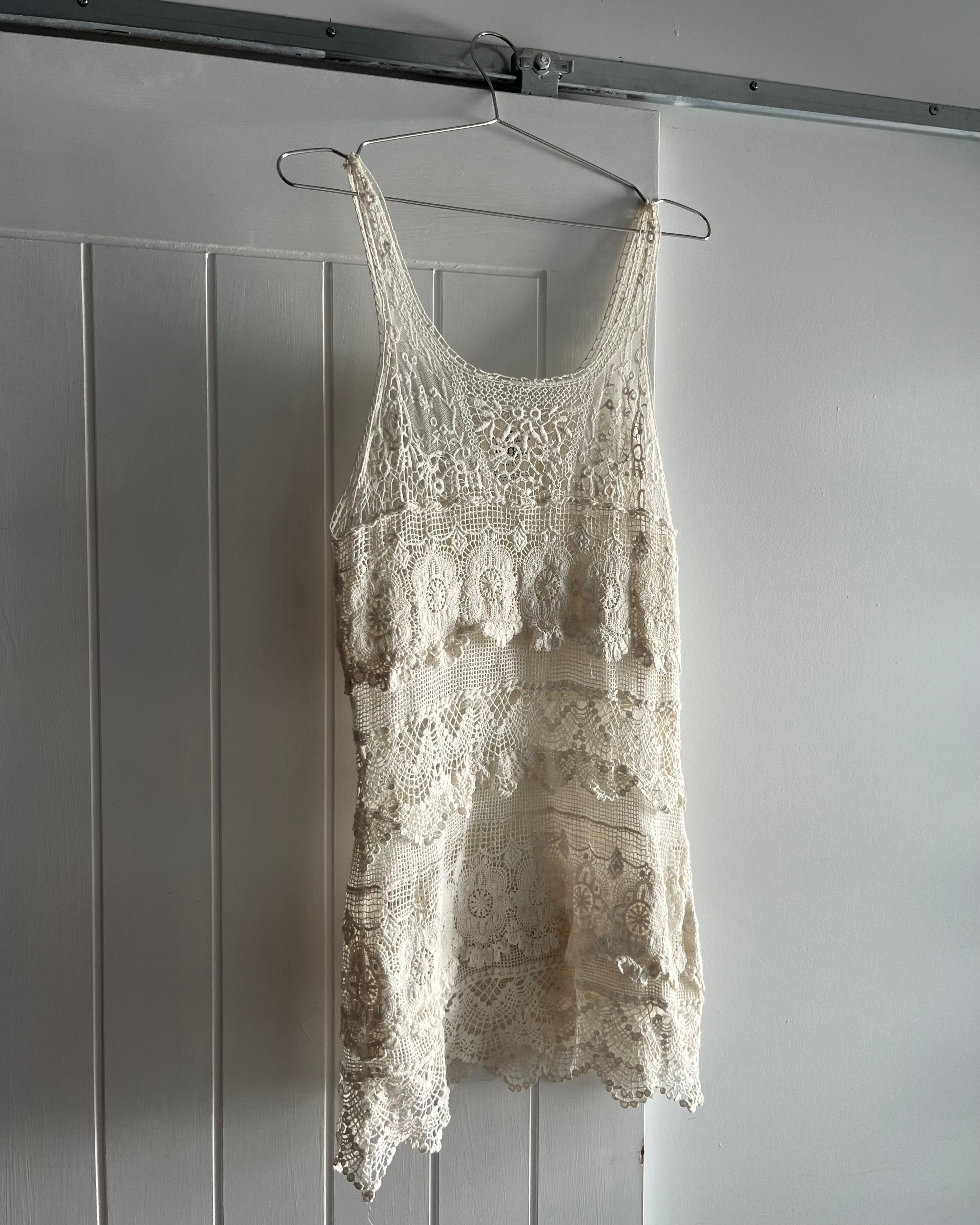 2000s white lace slip mini dress
