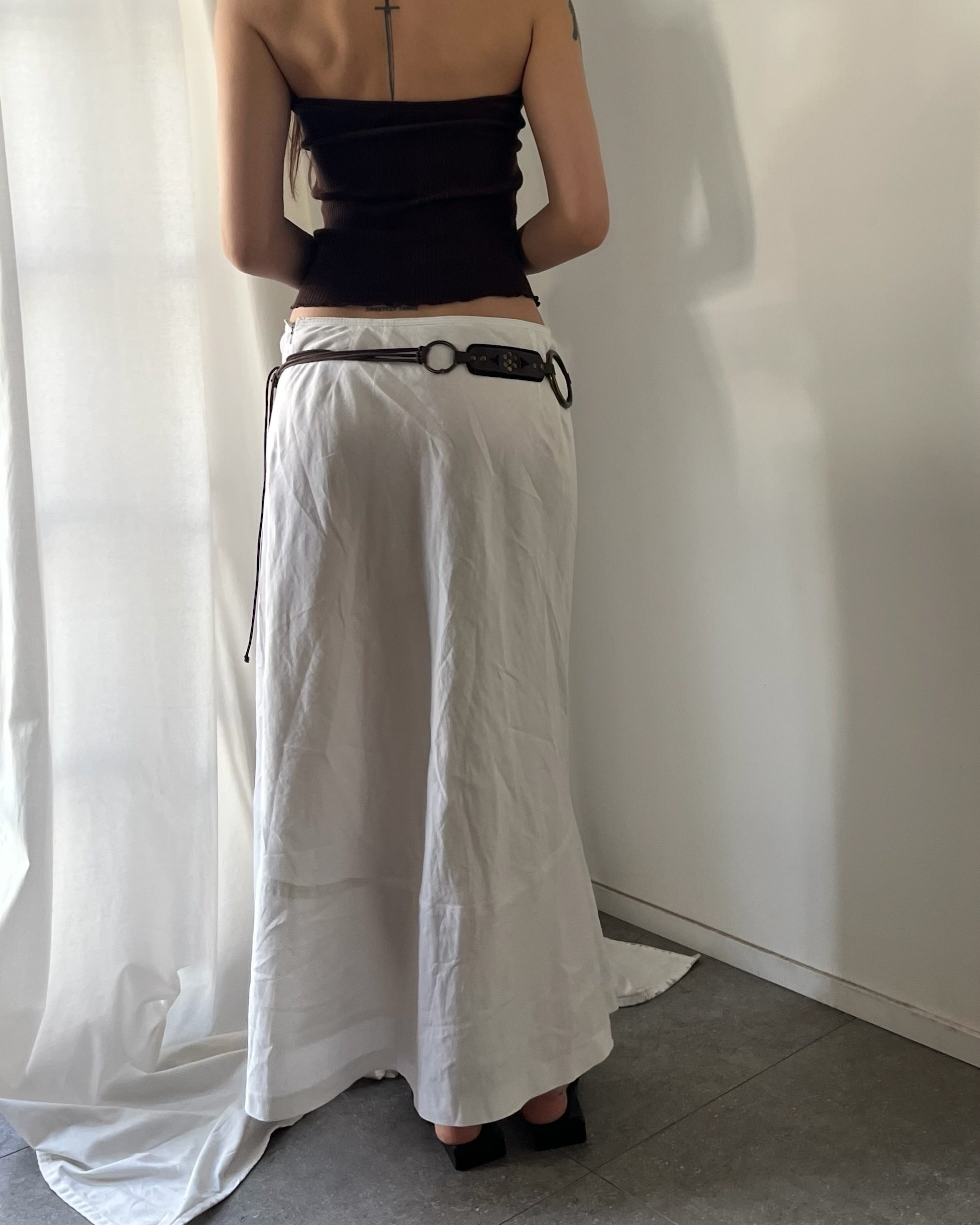 2000s white linen maxi skirt