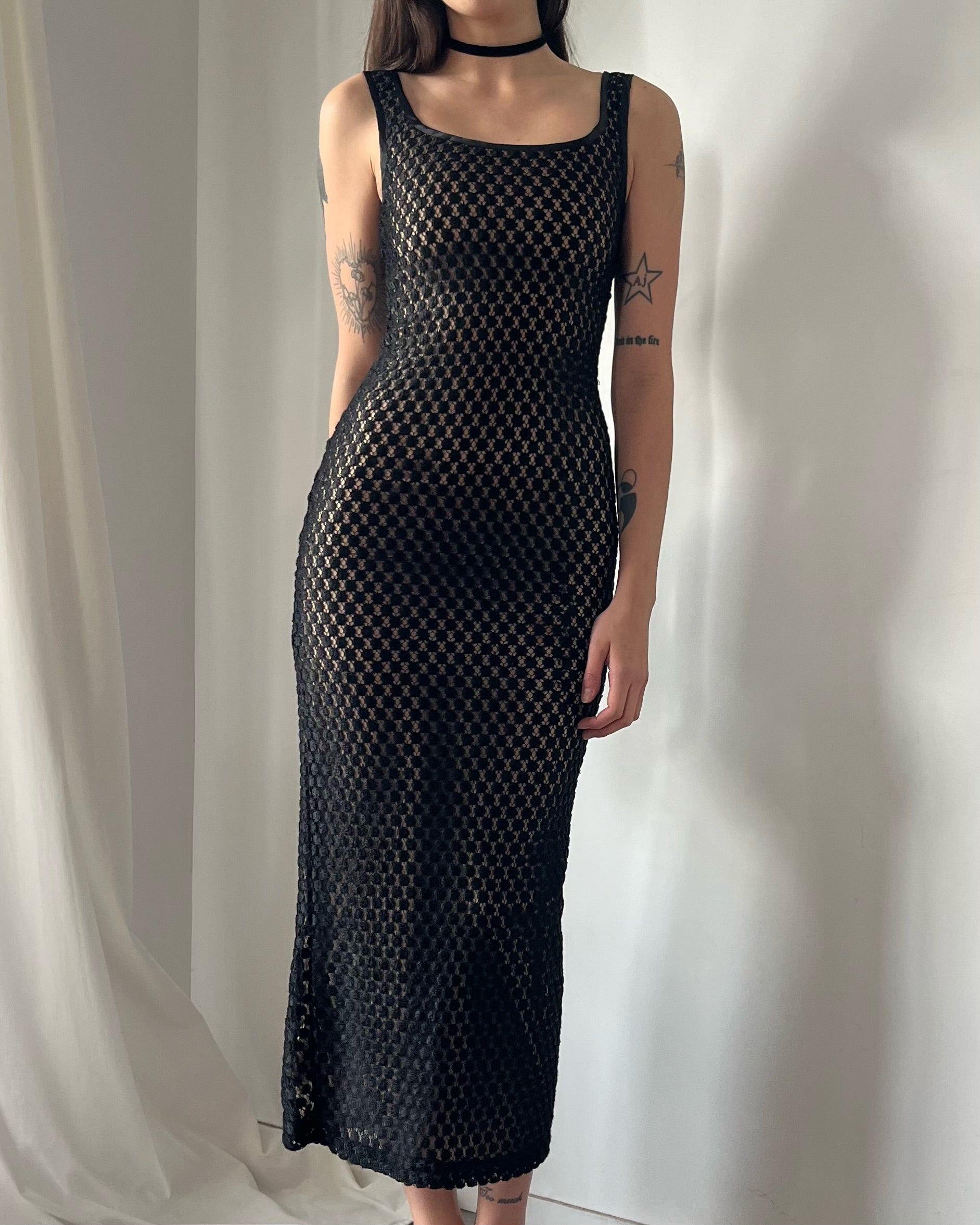 90s black lace maxi dress