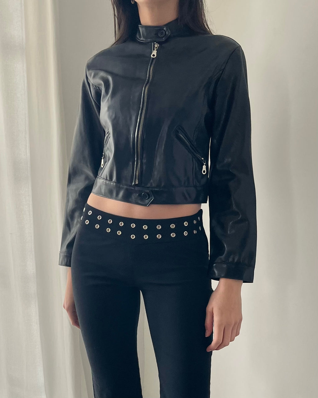 2000s black vegan leather  jacket