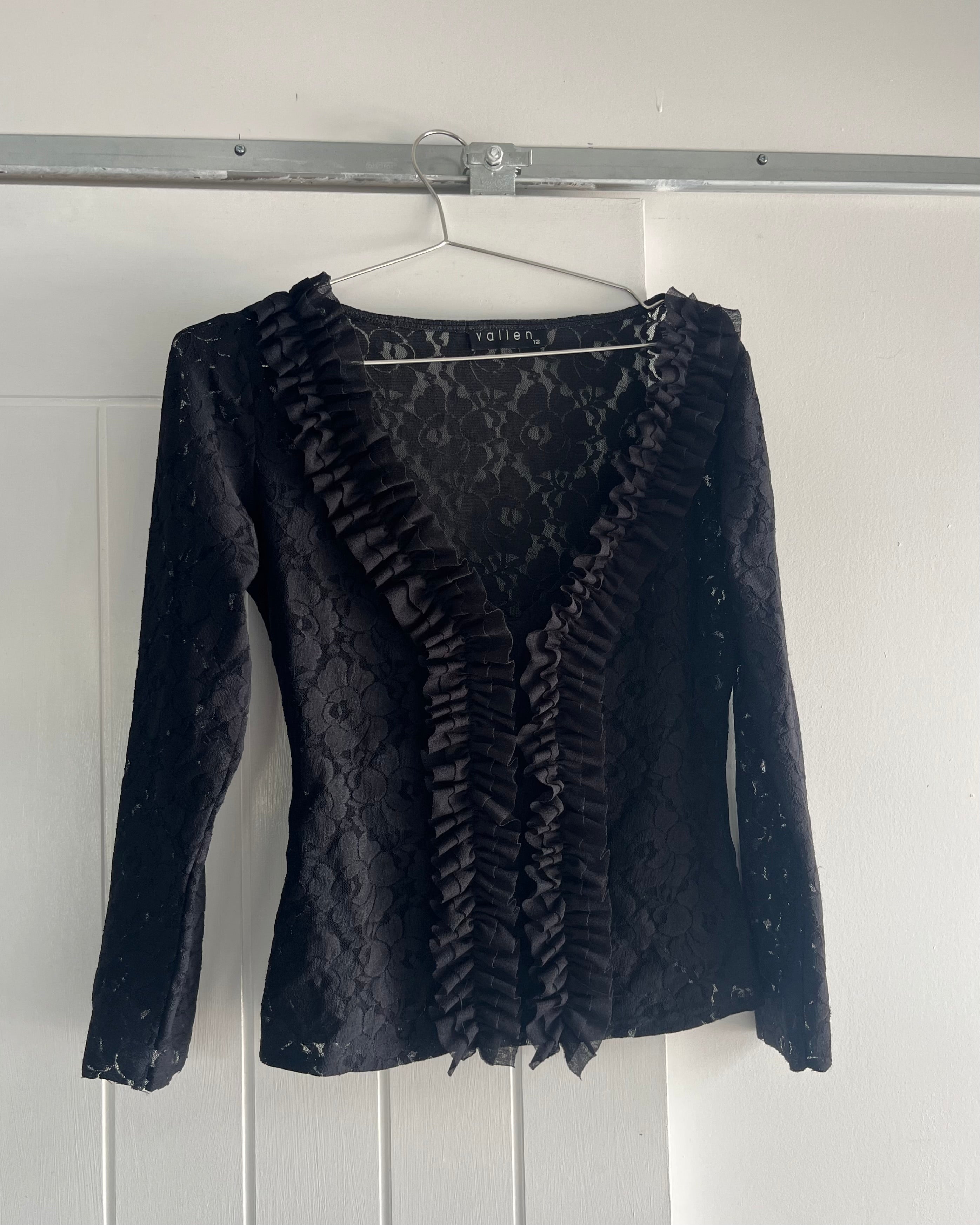 90s black lace long sleeve top