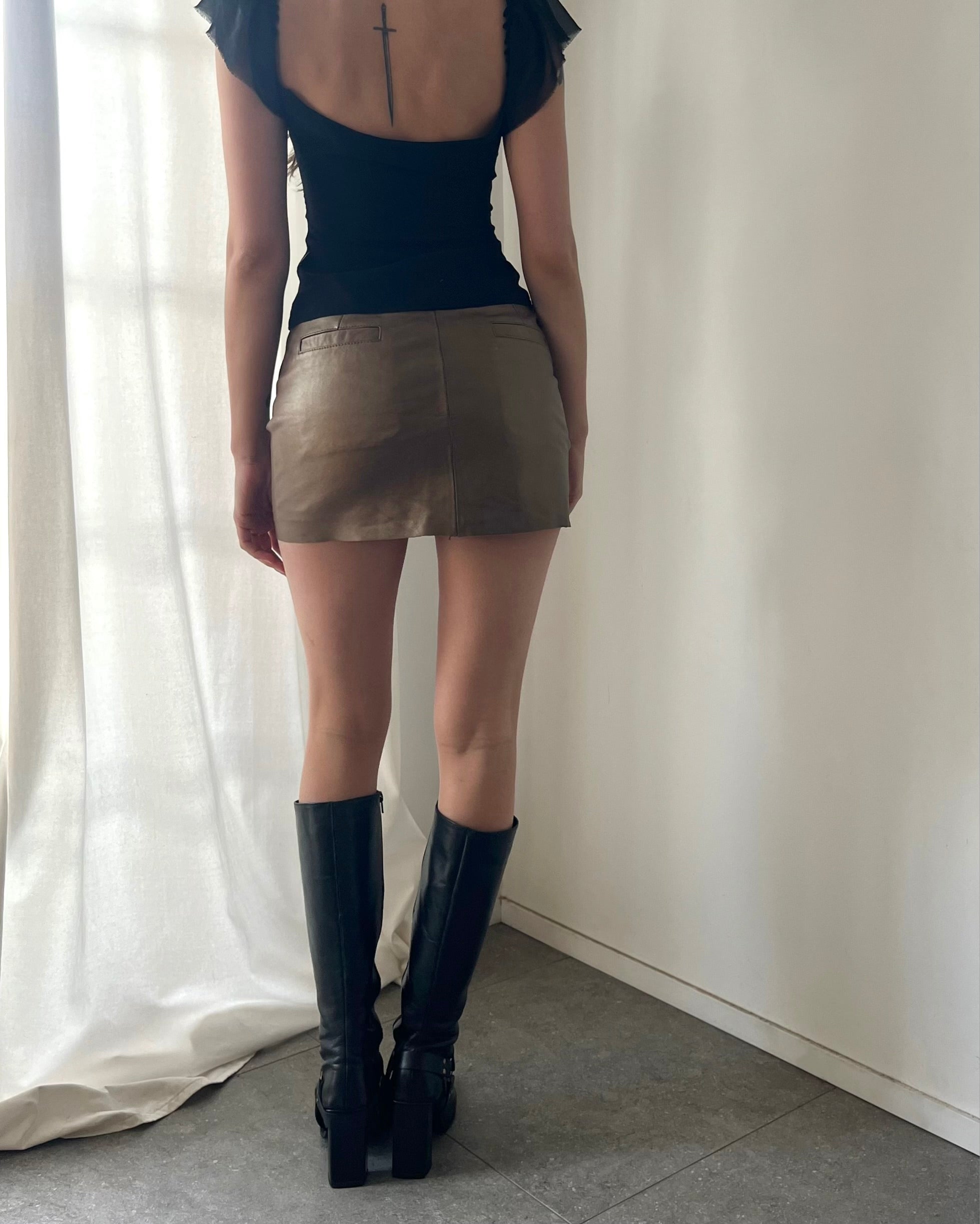 2000s bronze leather mini skirt