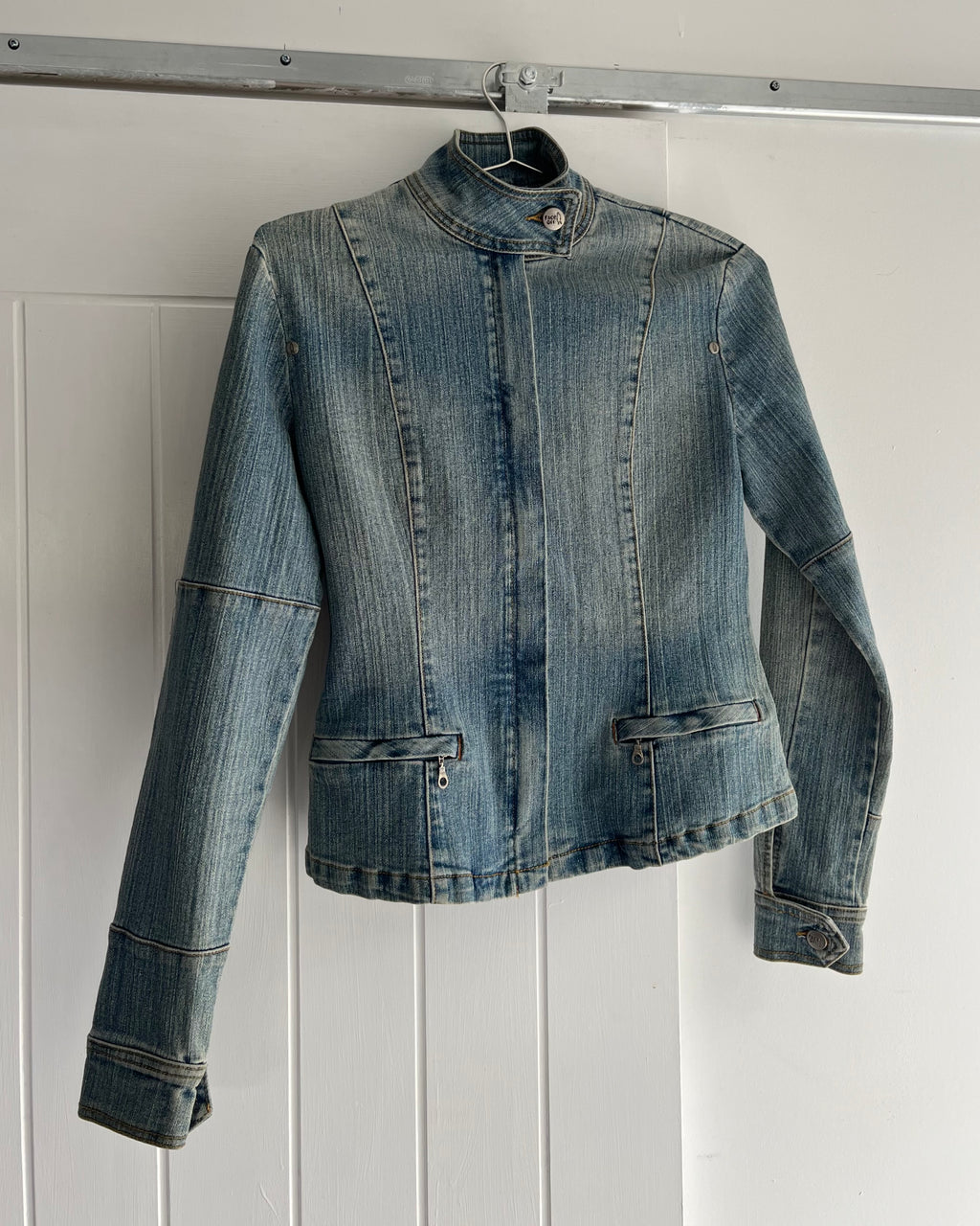 2000s moto light wash denim jacket