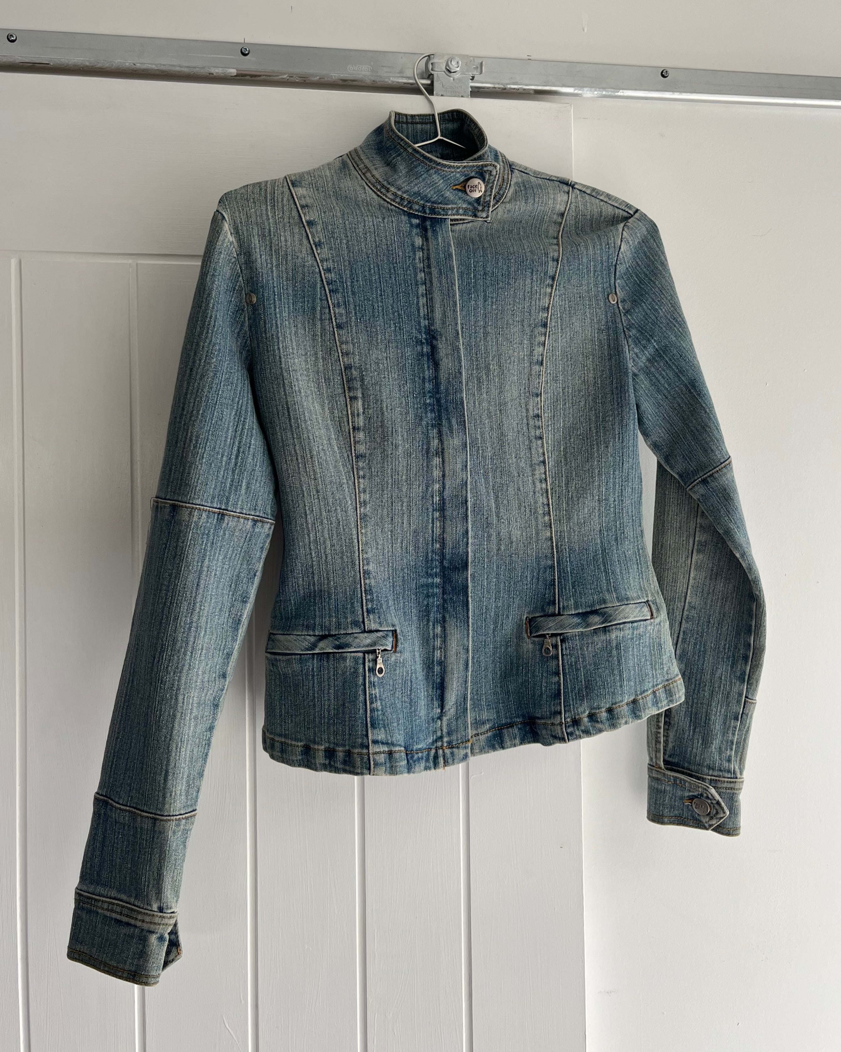 2000s moto light wash denim jacket