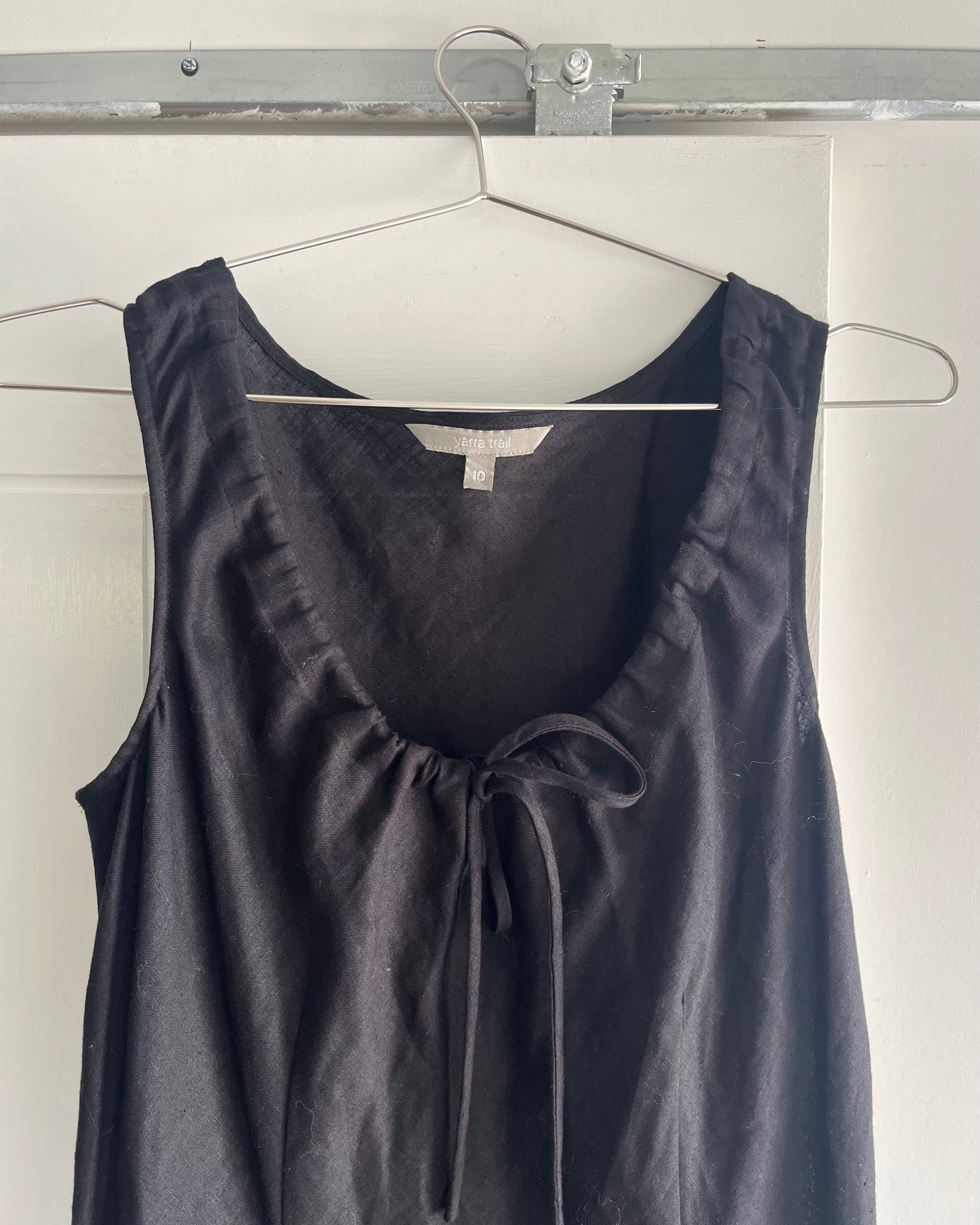 90s black linen midi dress