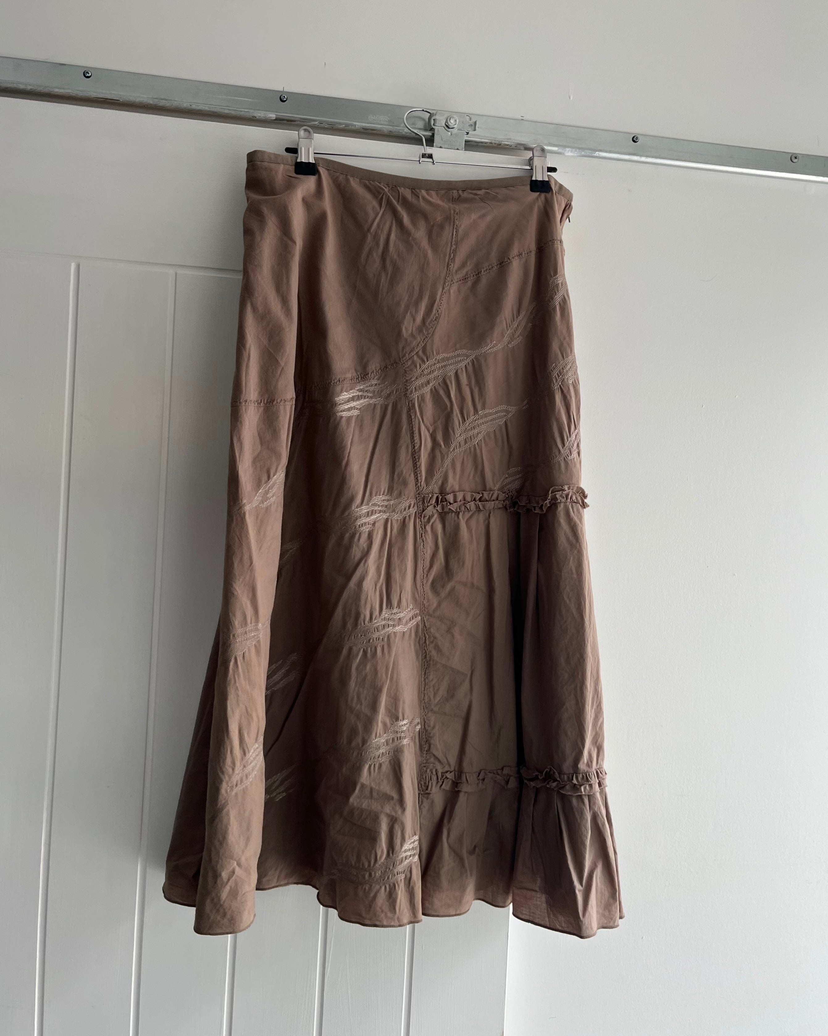 2000s tan cotton midi skirt