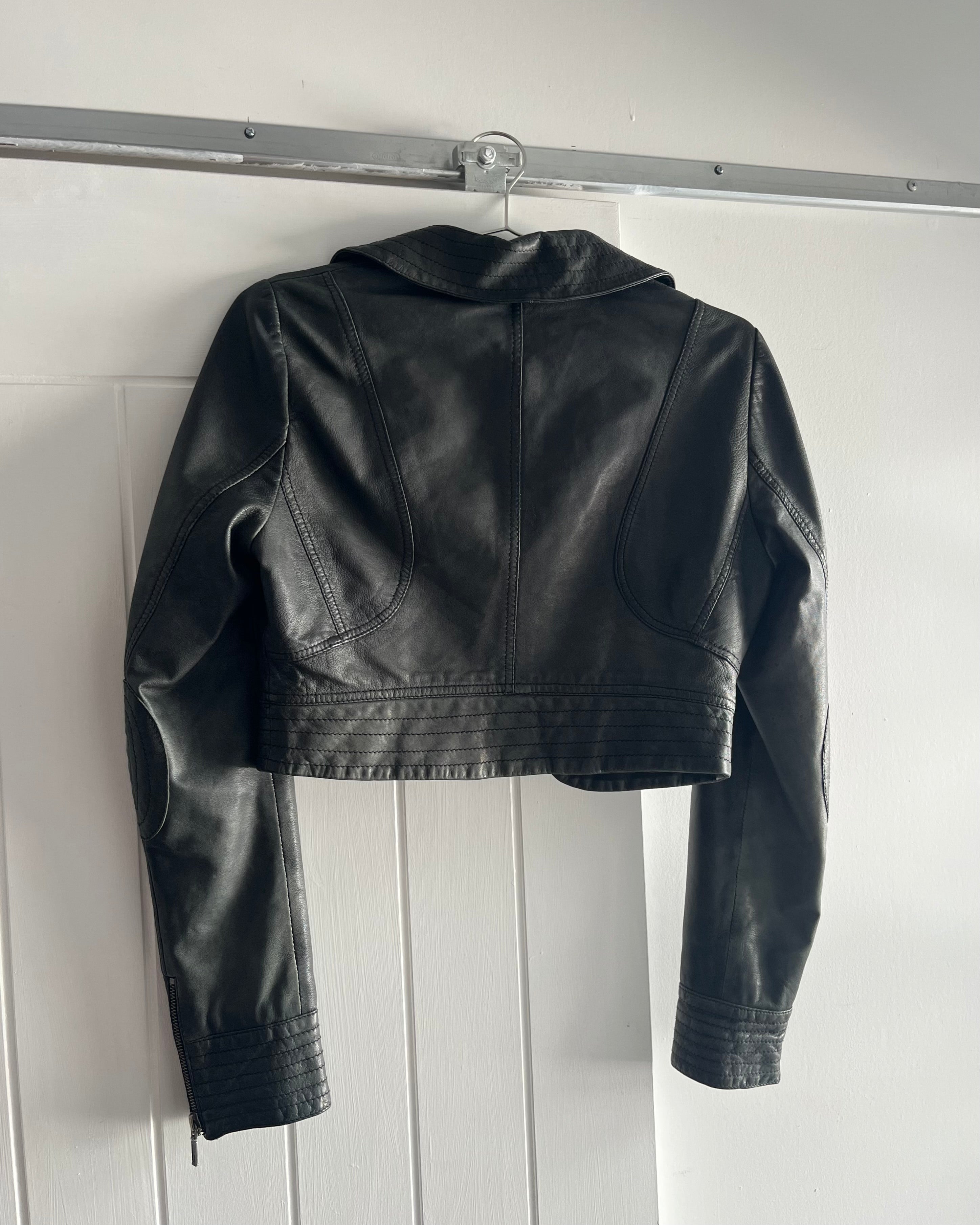 2000s black leather cropped jacket