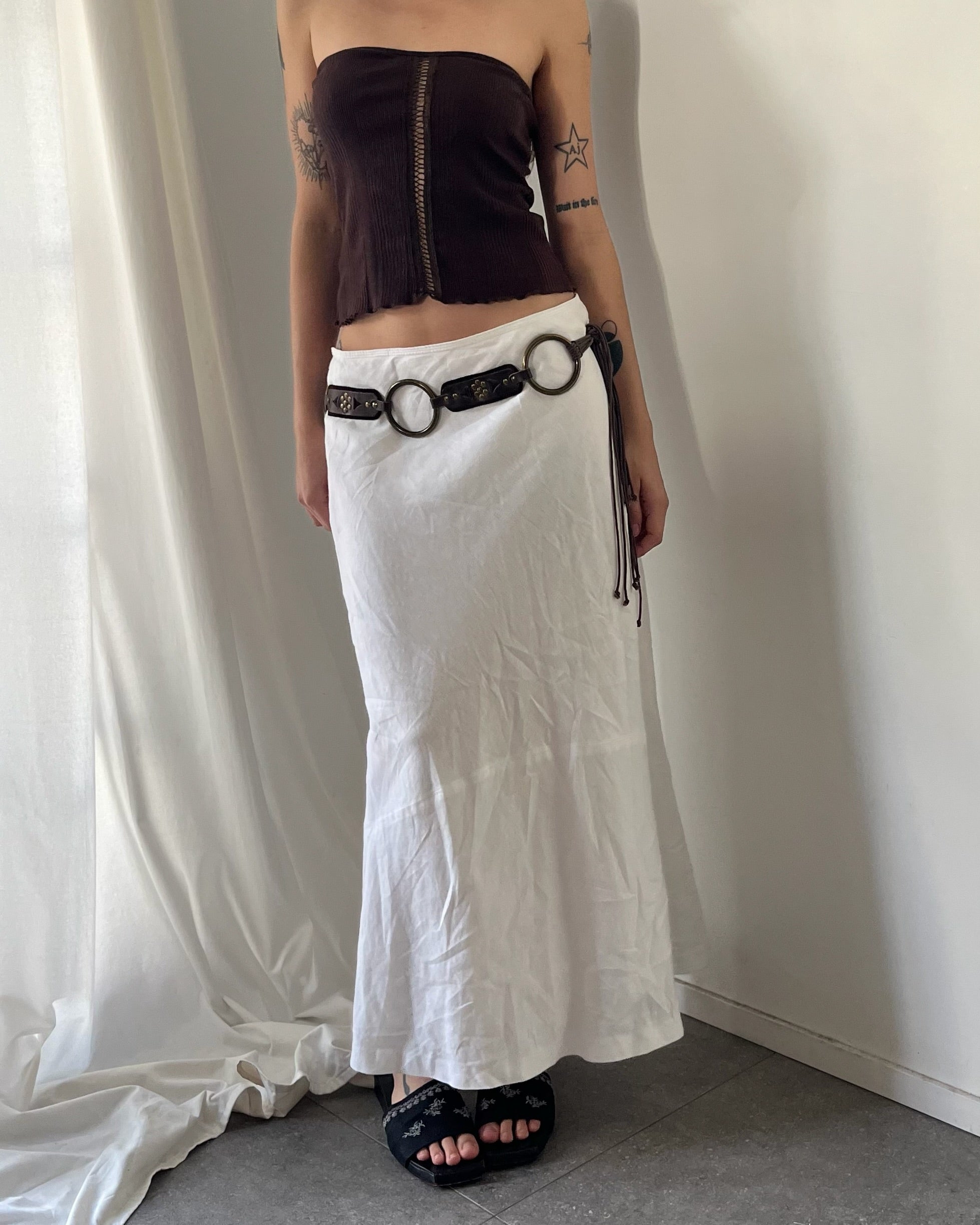 2000s white linen maxi skirt