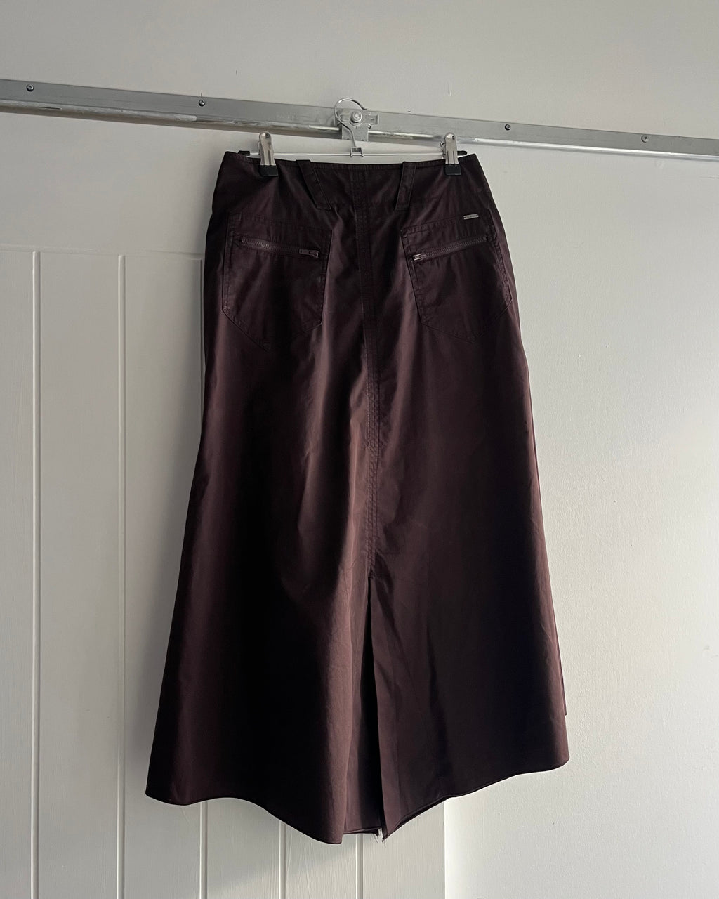 2000s brown cargo midi skirt