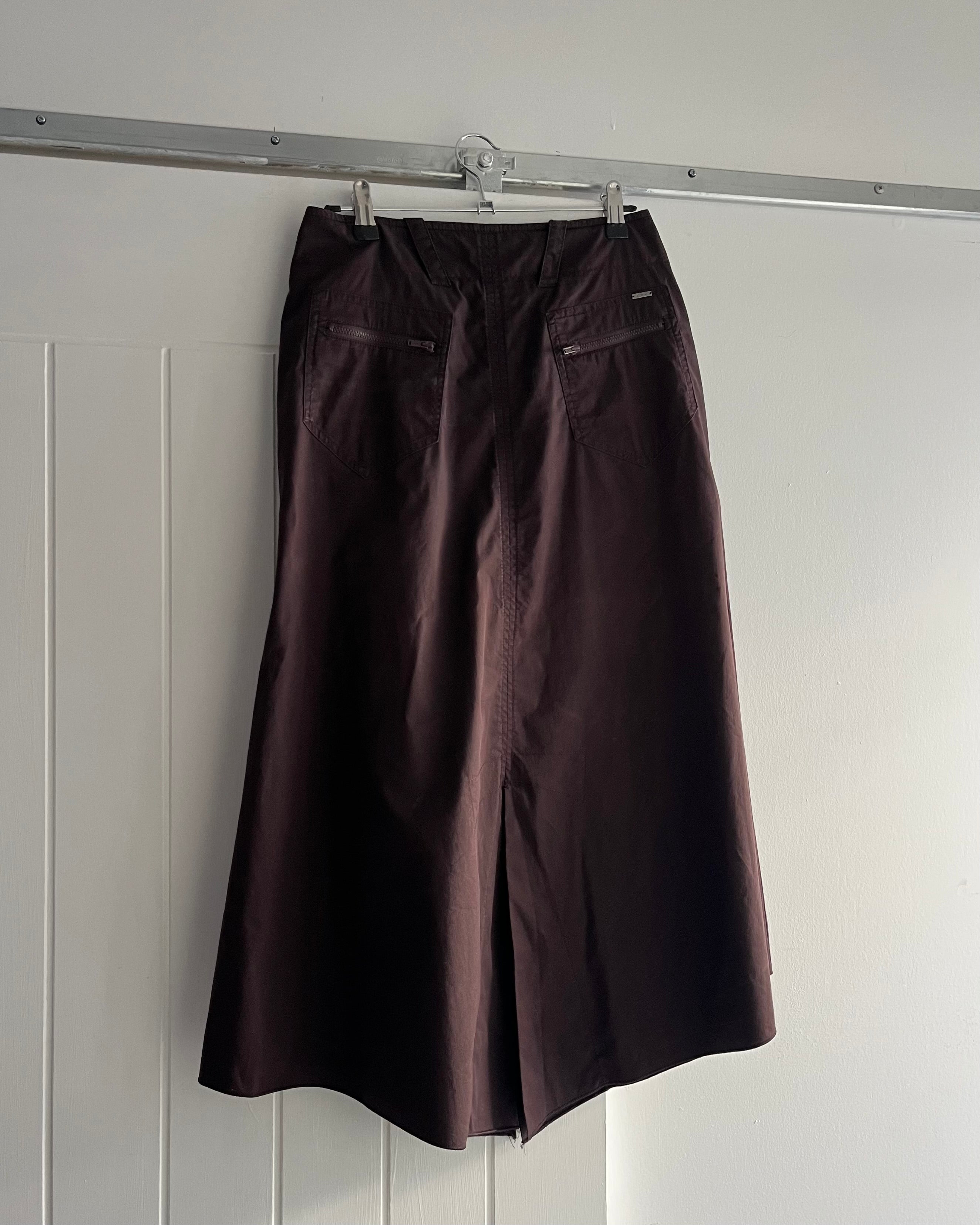 2000s brown cargo midi skirt