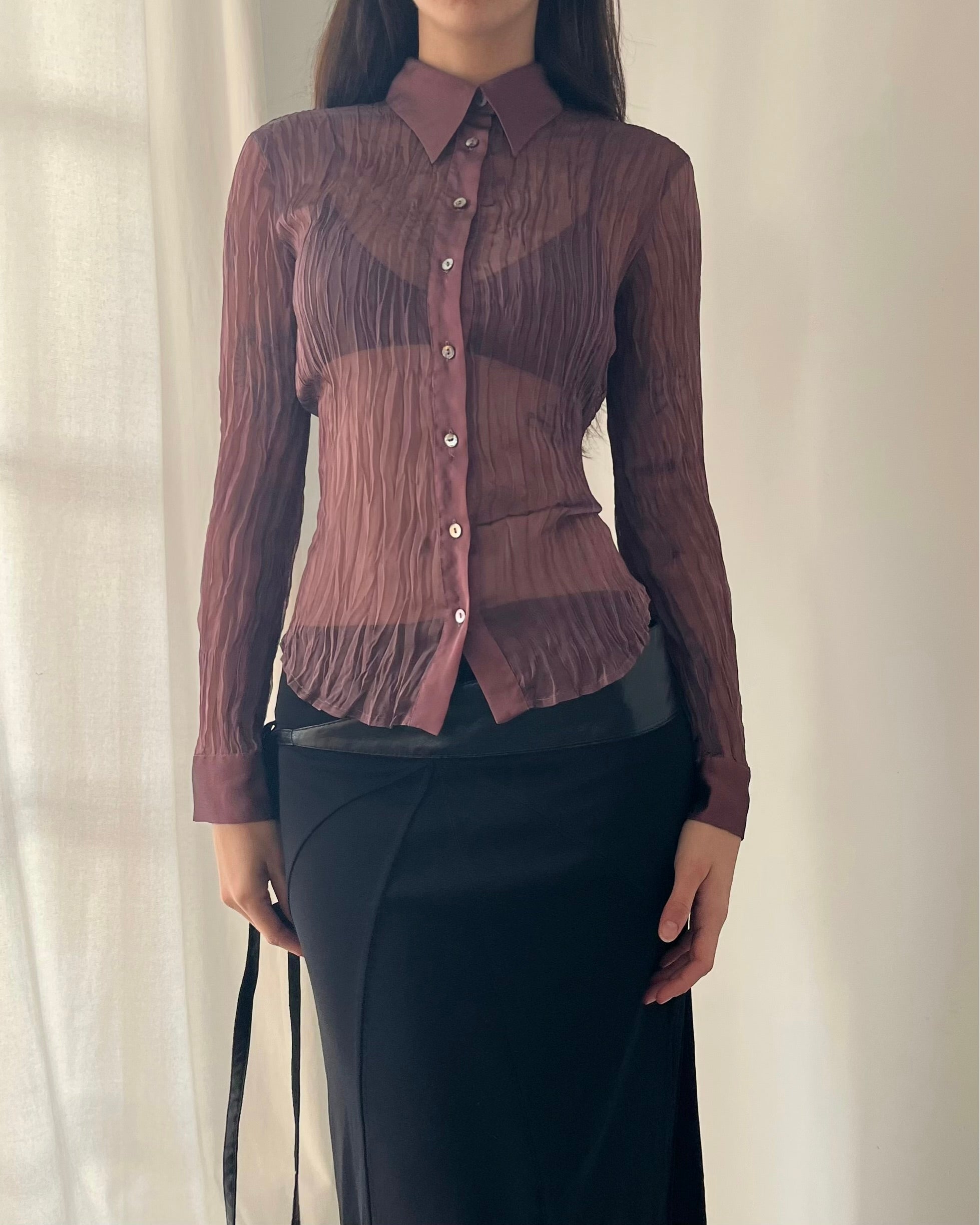 90s mauve micro pleated blouse