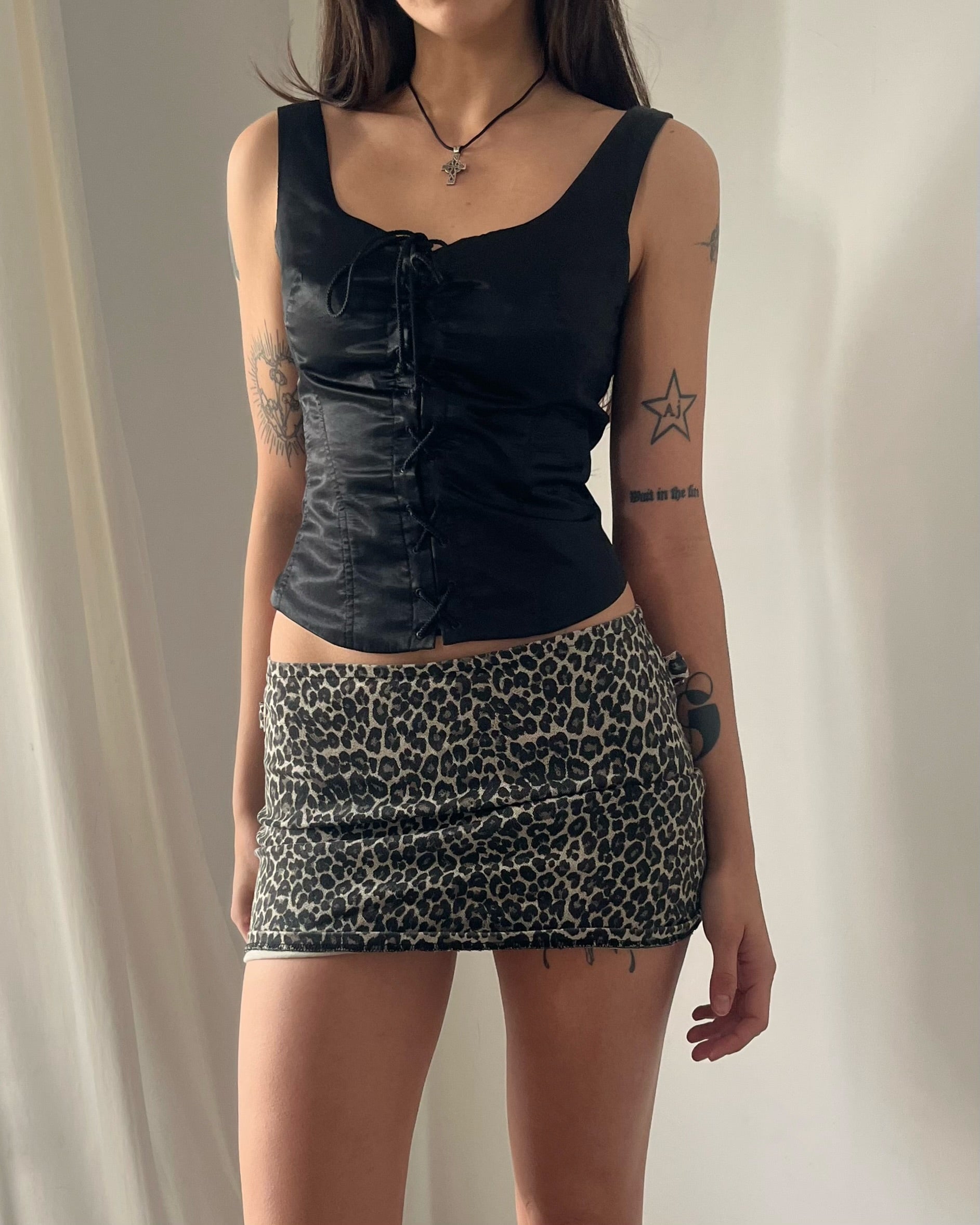 90s black lace up corset top
