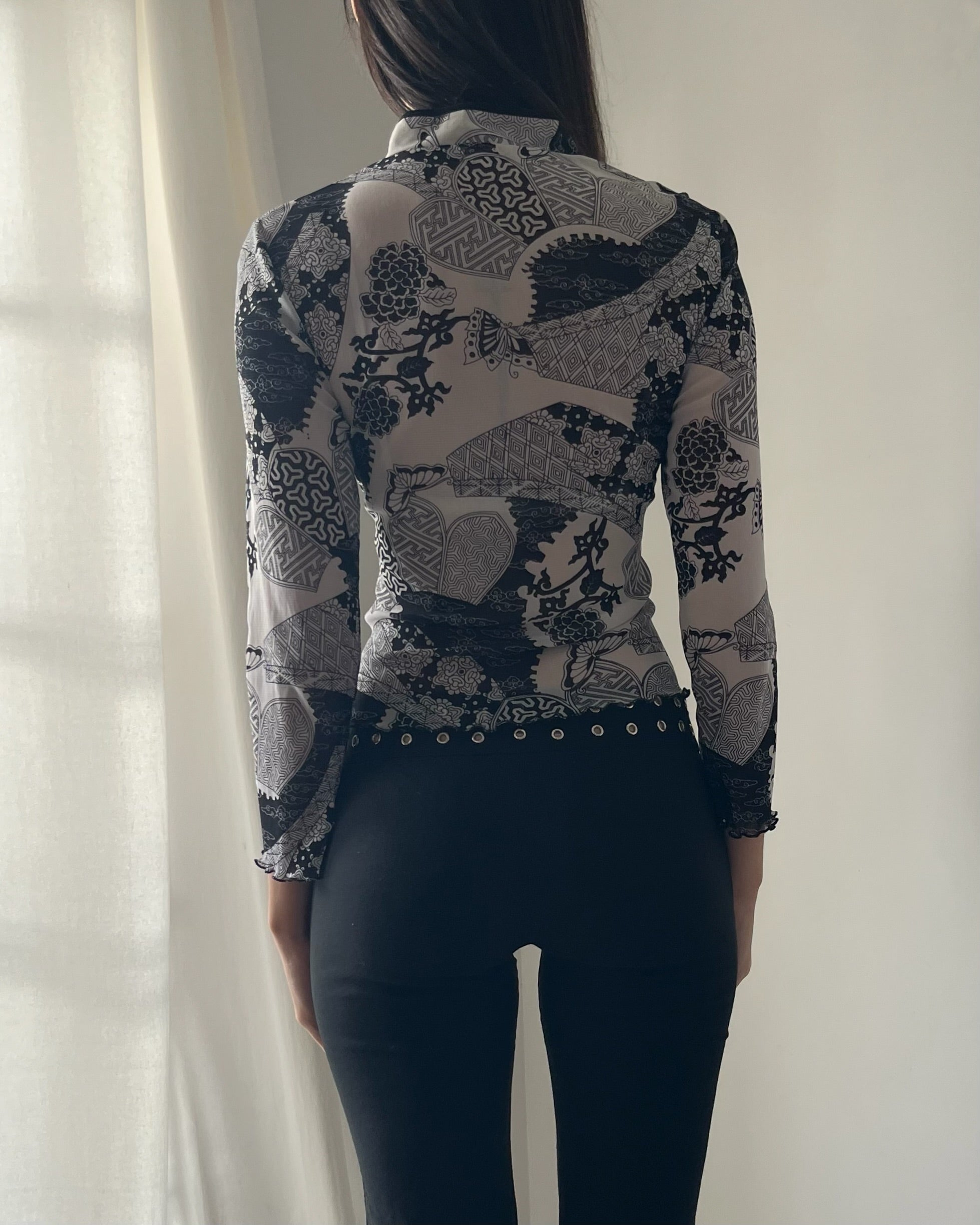 90s black and white mesh top