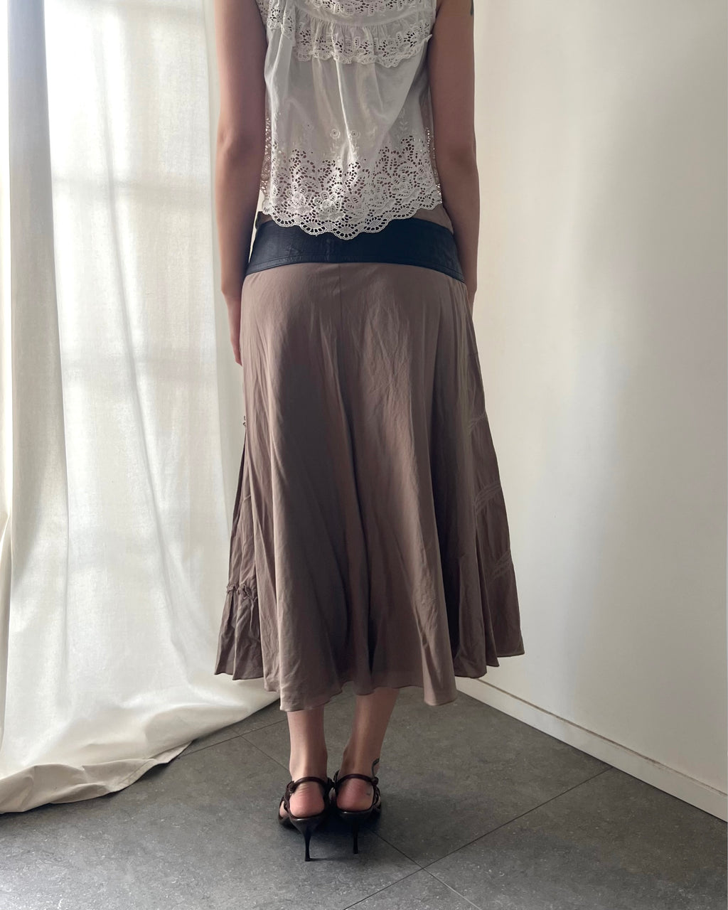 2000s tan cotton midi skirt