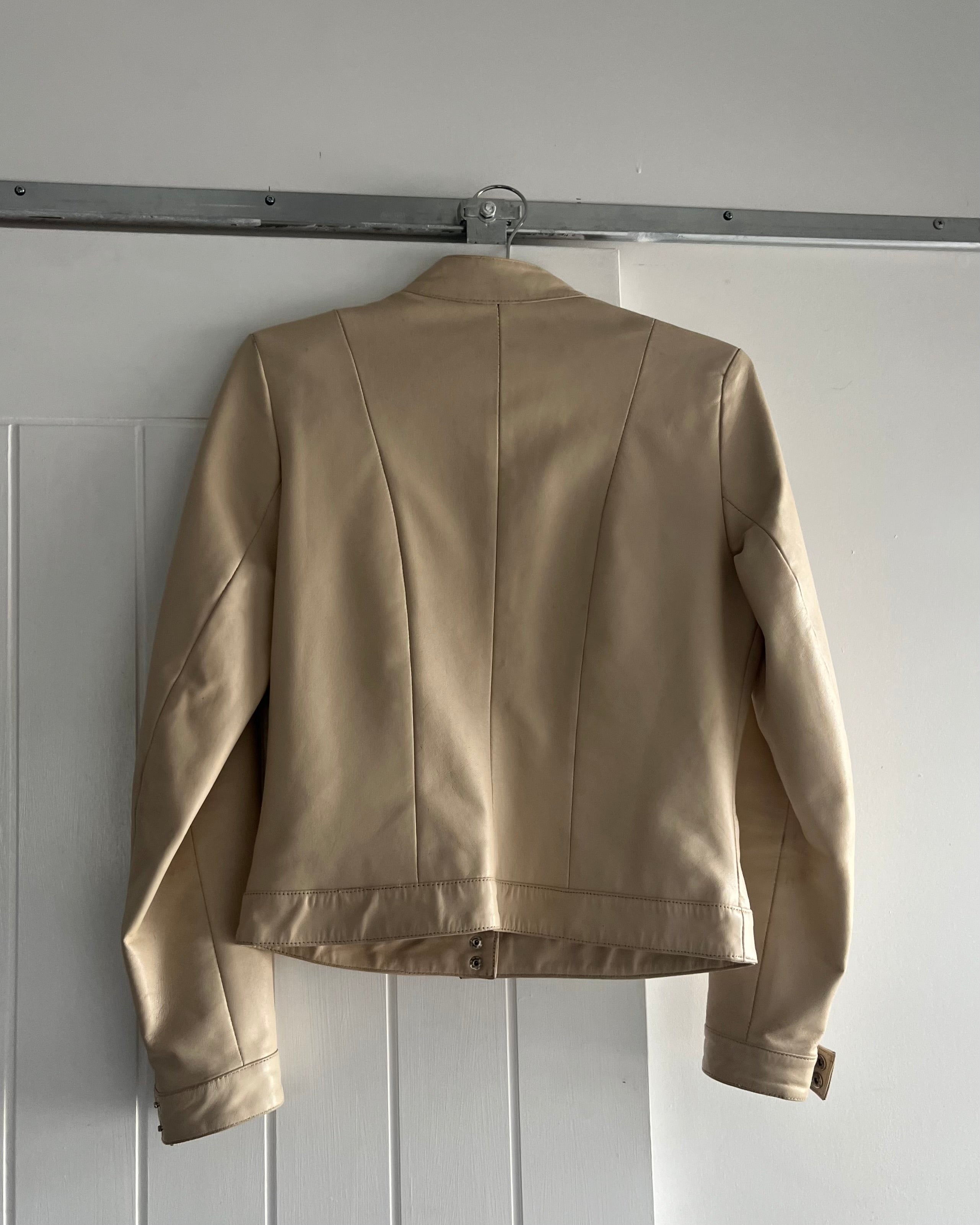 2000s cream leather moto jacket