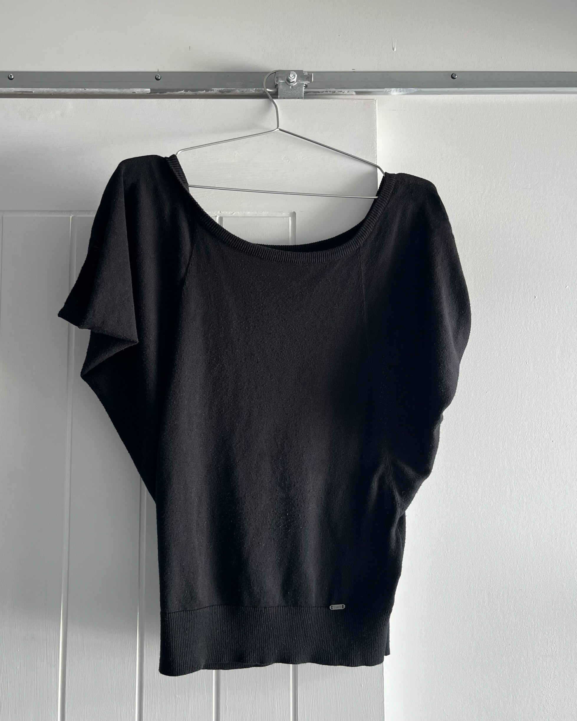 2000s black off shoulder knit top