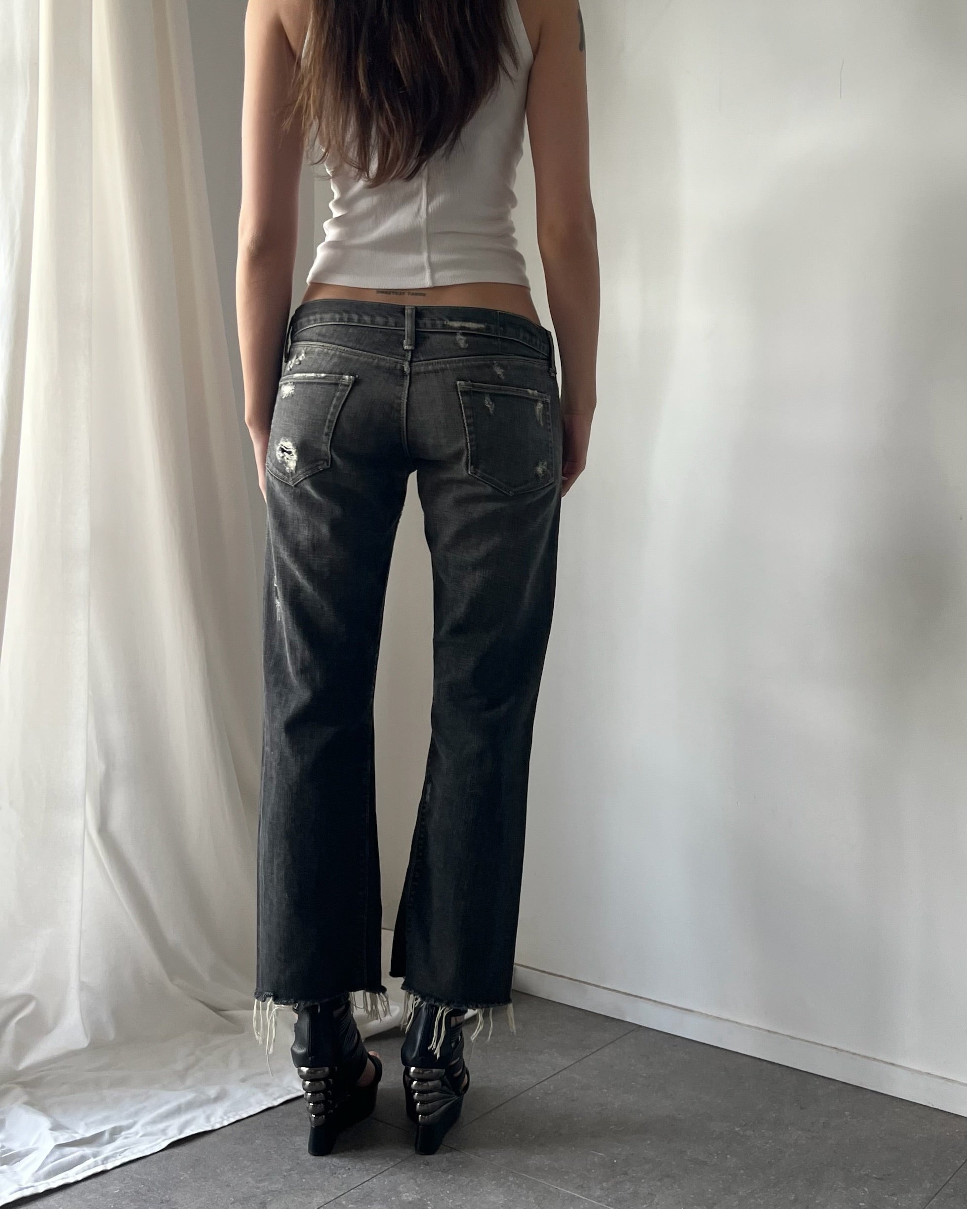 2000s grey wash distressed jeans