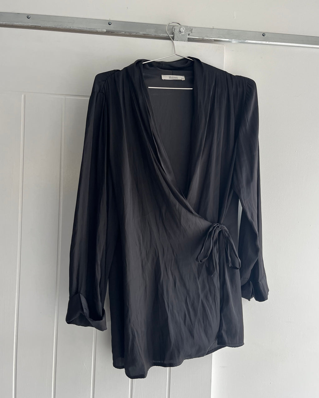 2000s black wrap plunge blouse  top