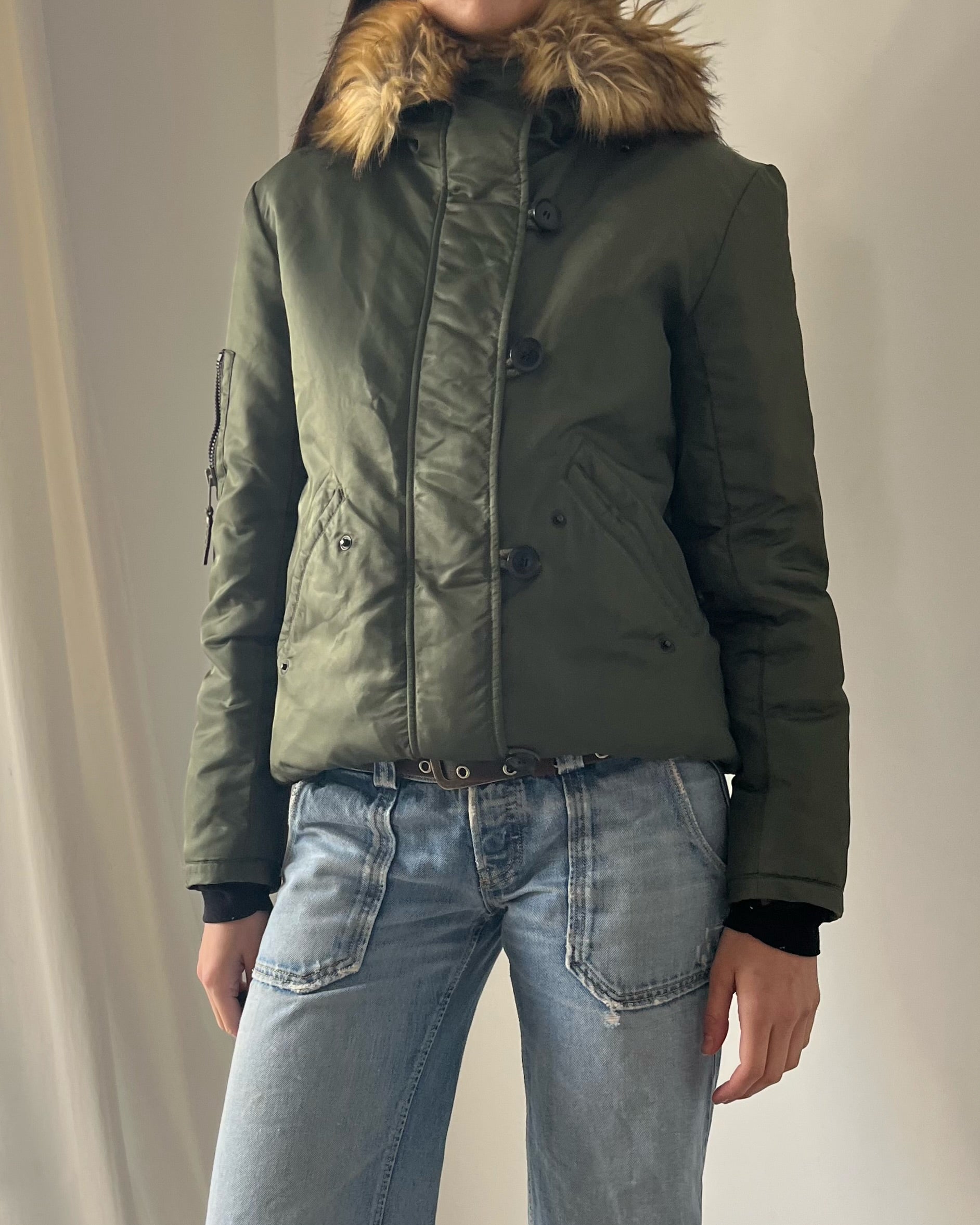 2000s khaki puffer jacket