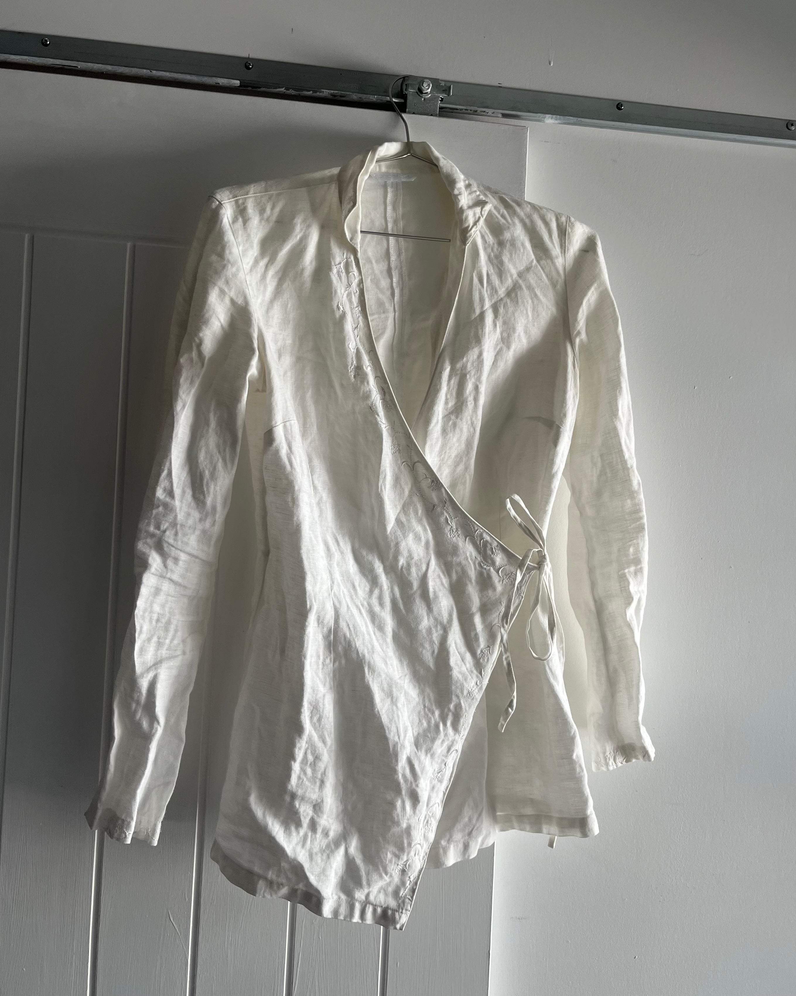90s white wrap blouse top