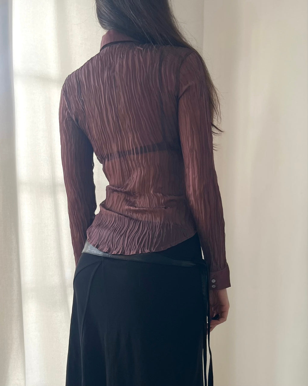 90s mauve micro pleated blouse