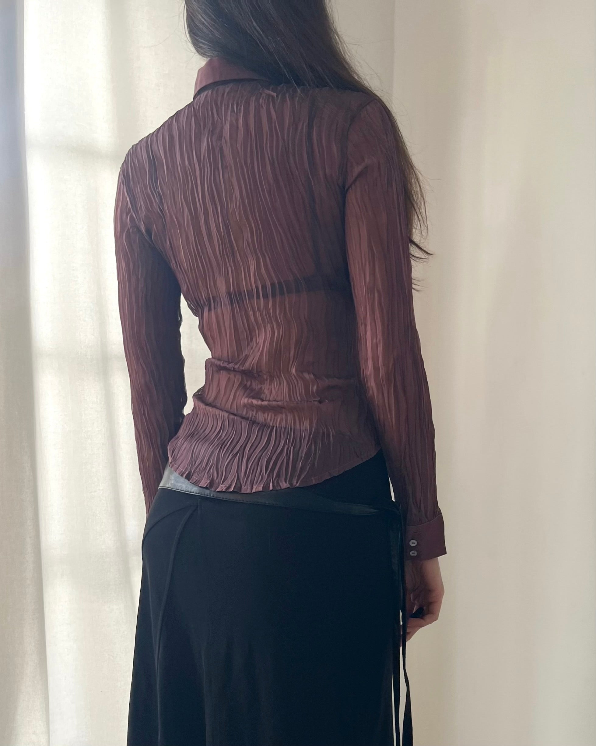 90s mauve micro pleated blouse