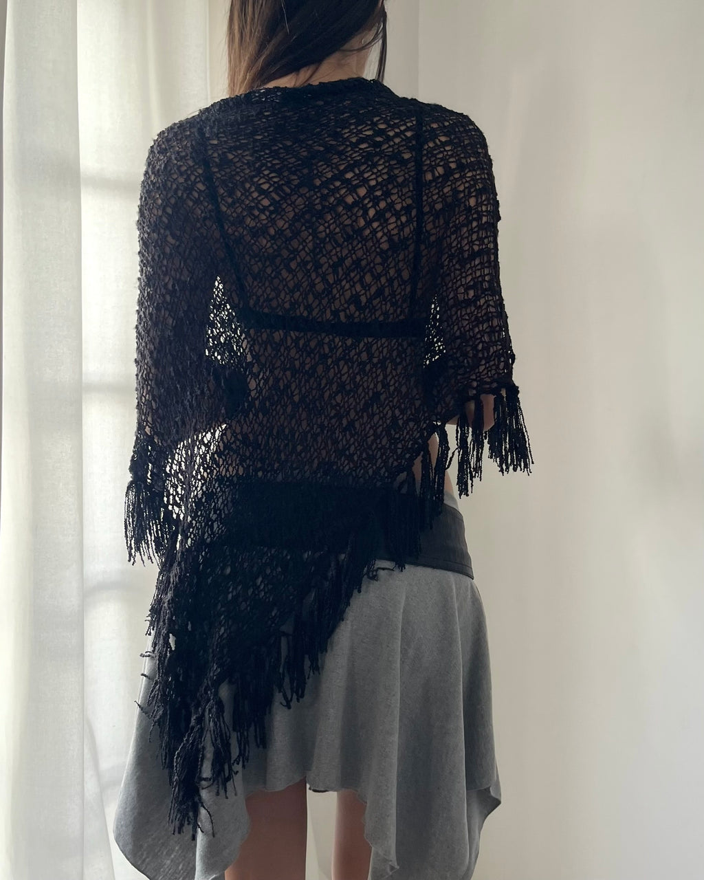 2000s black fishnet poncho top