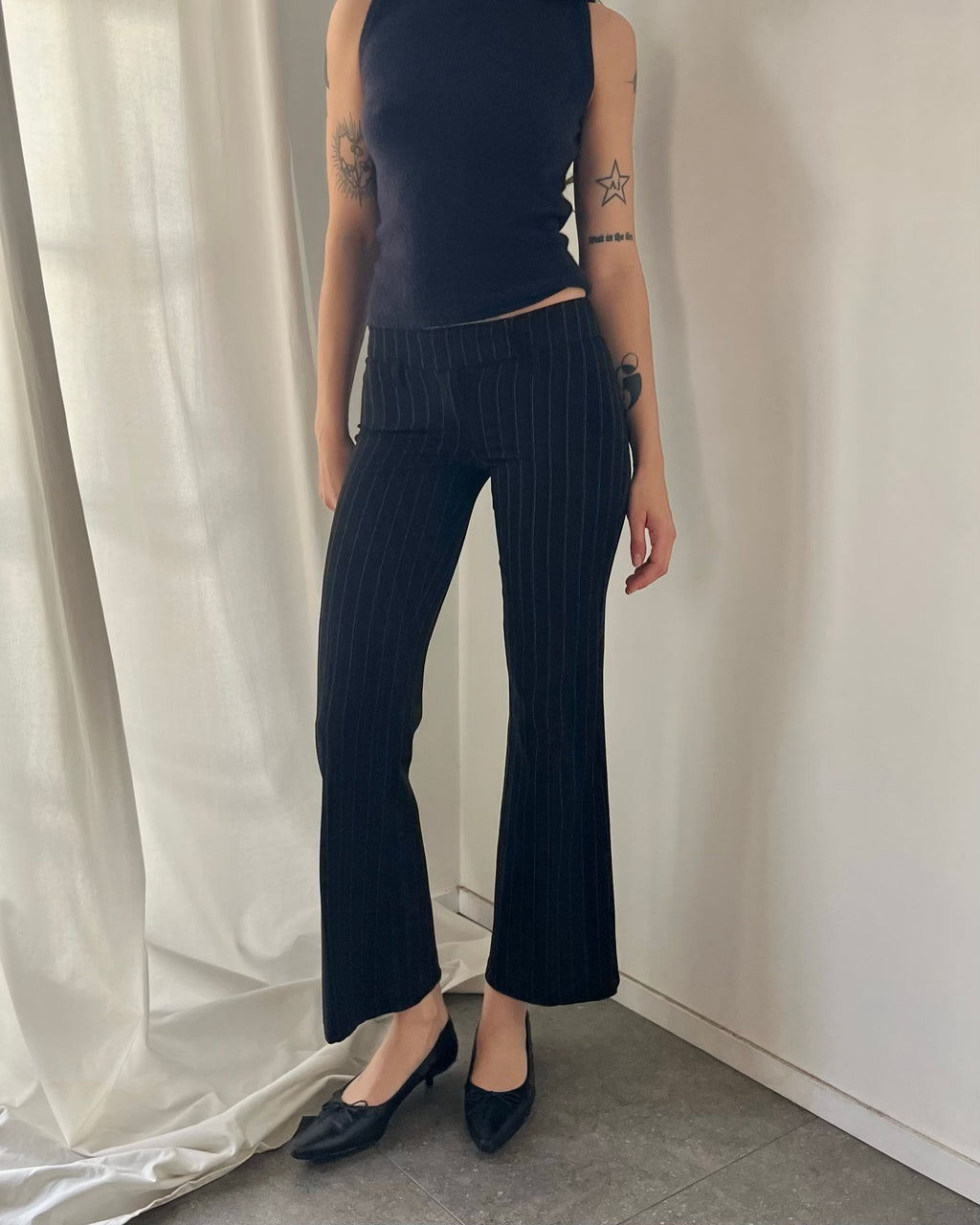 2000s black flared suit trousers