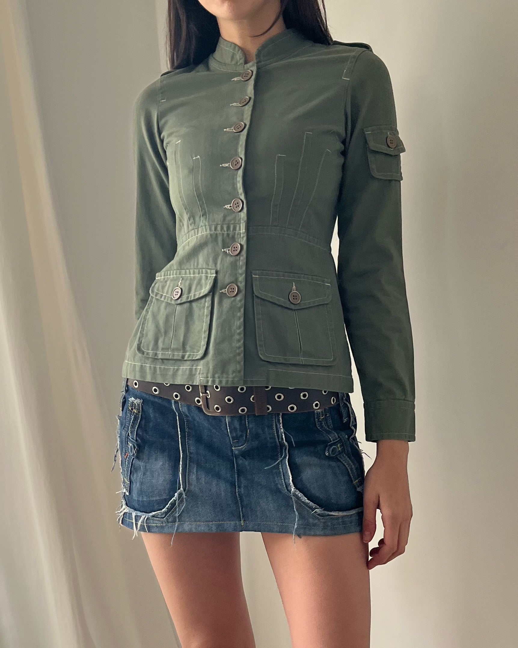 2000s khaki cargo jacket