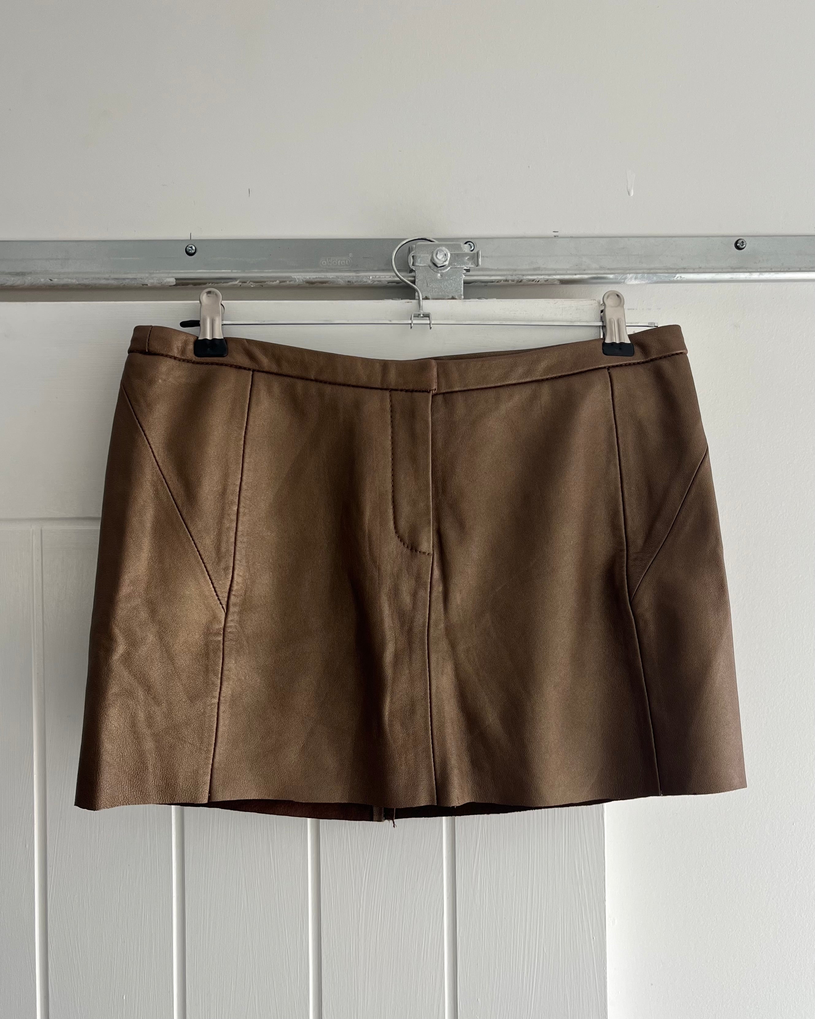 2000s bronze leather mini skirt