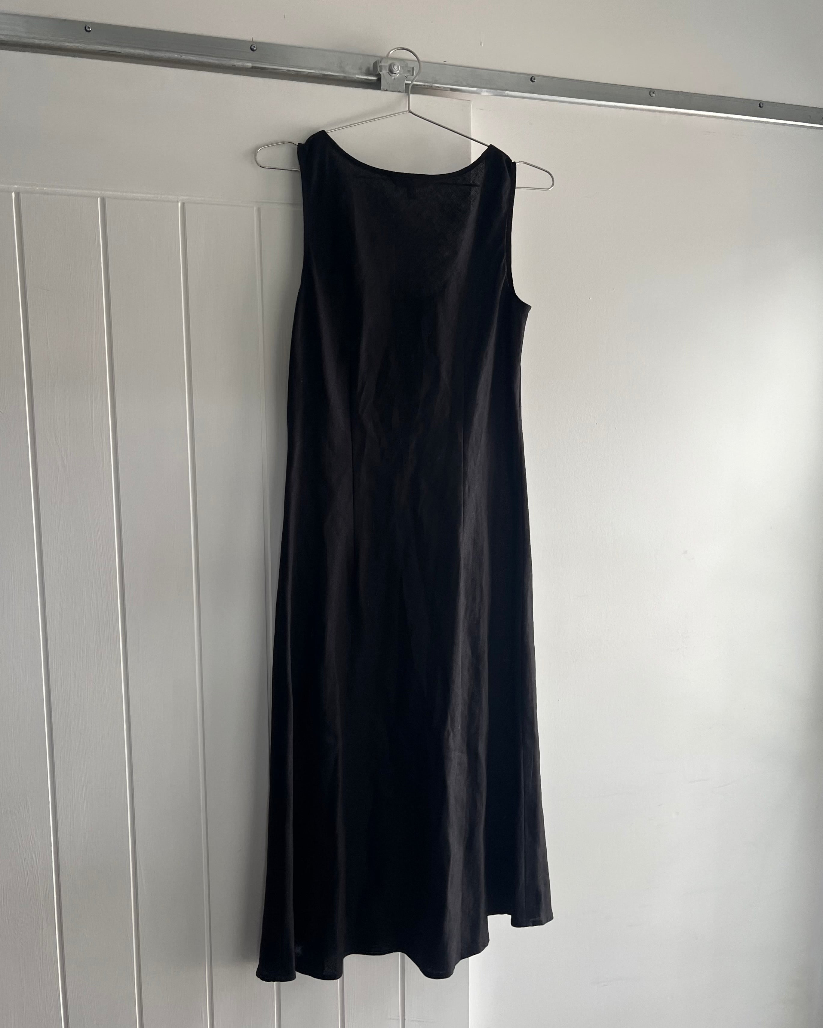 90s black linen midi dress