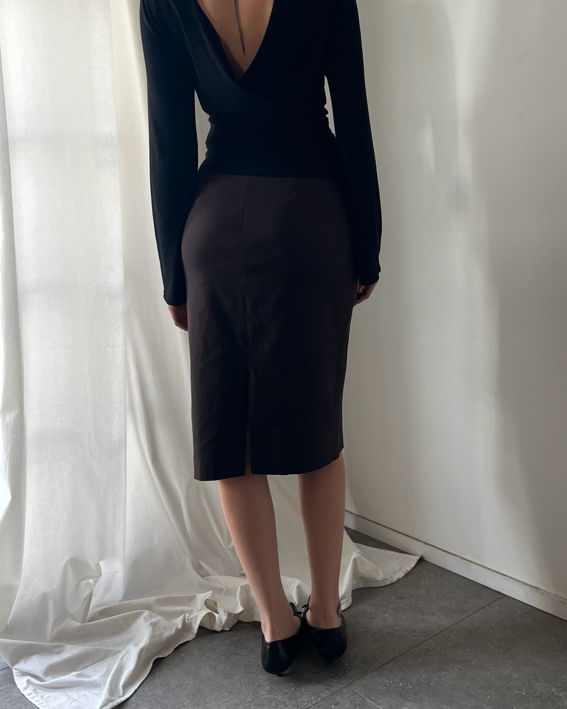 90s brown pencil midi skirt