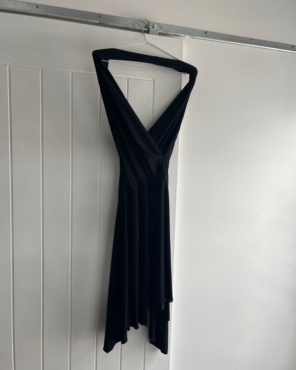 2000s black halter midi dress