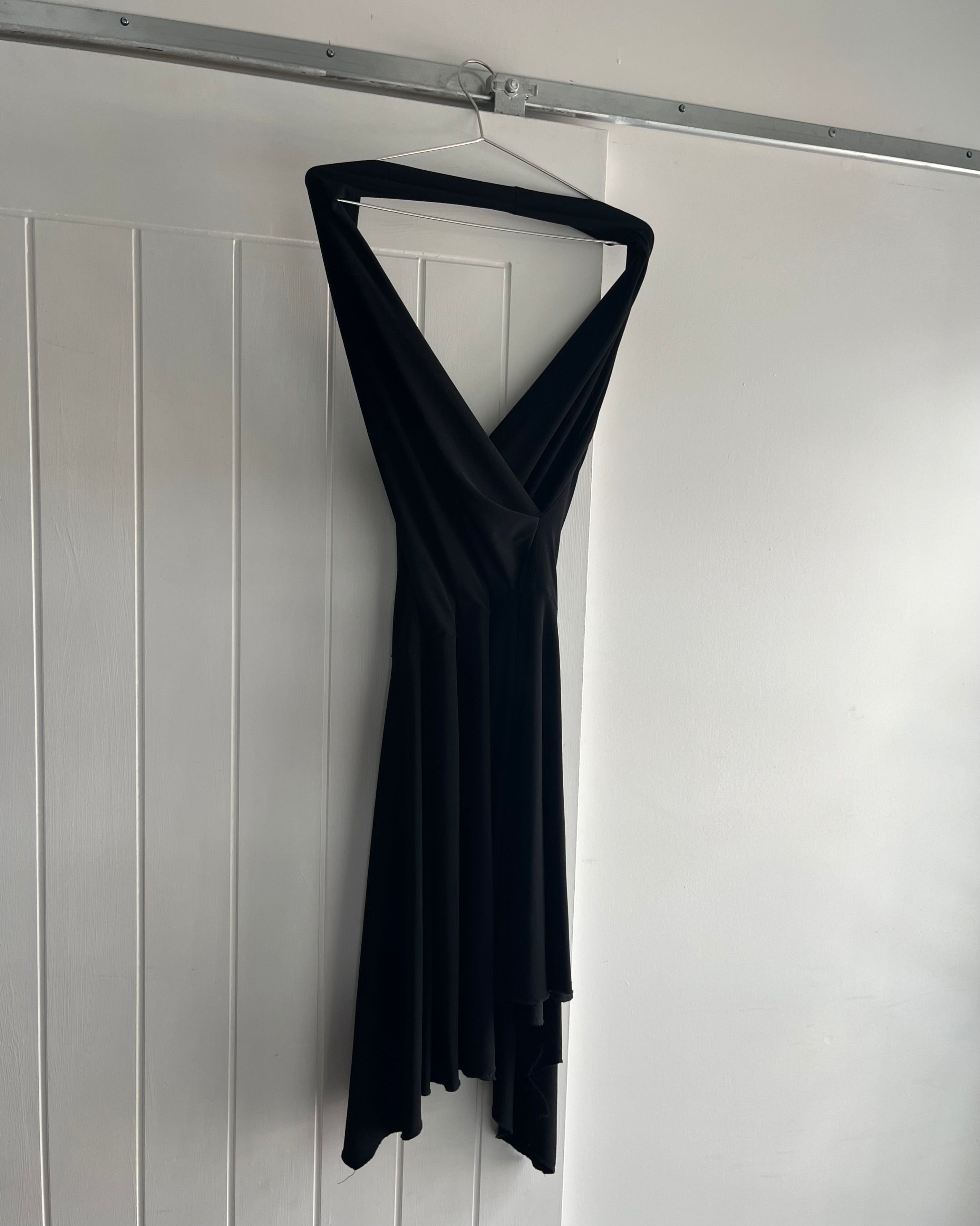 2000s black halter midi dress
