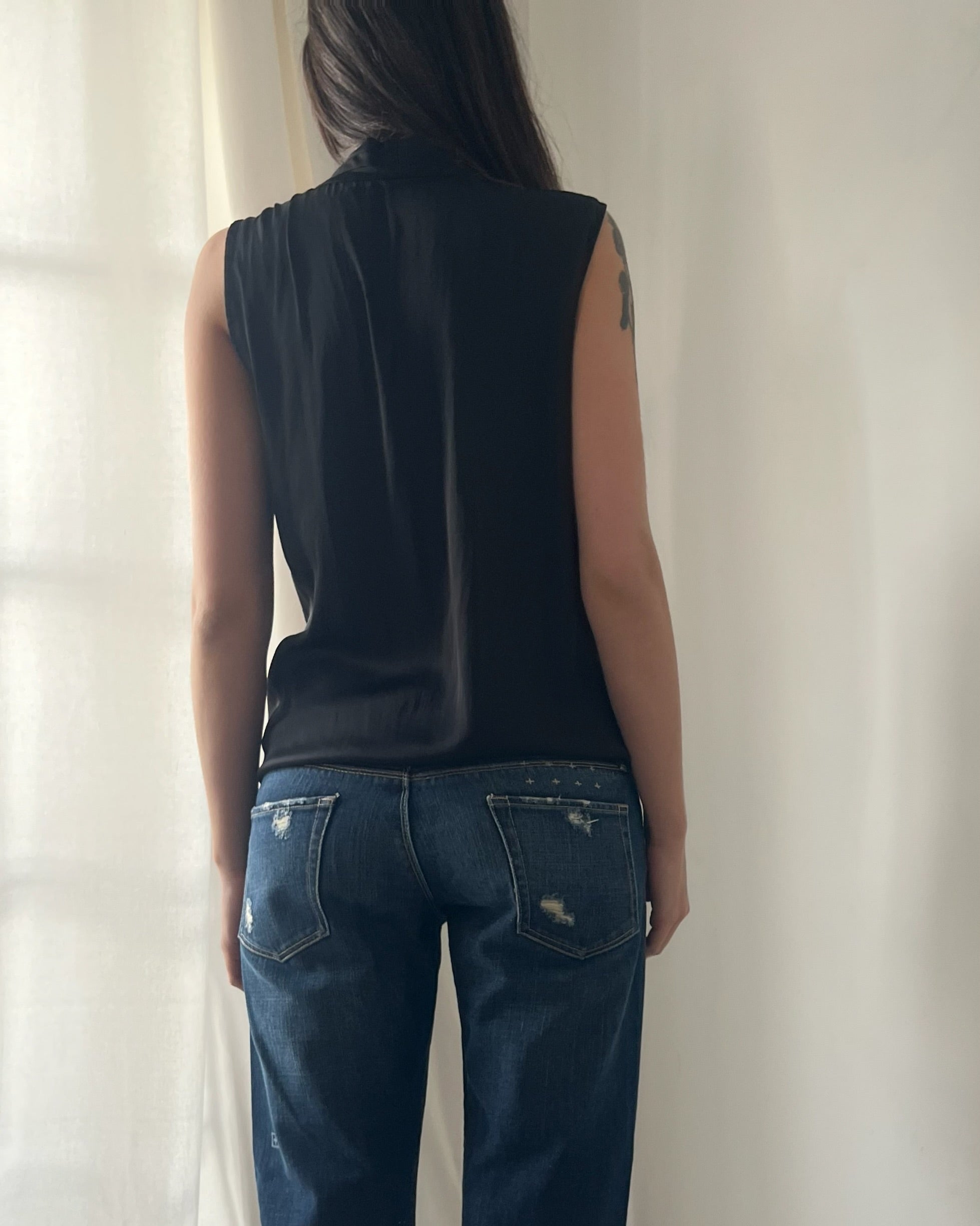 2000s black plunge wrap tank top