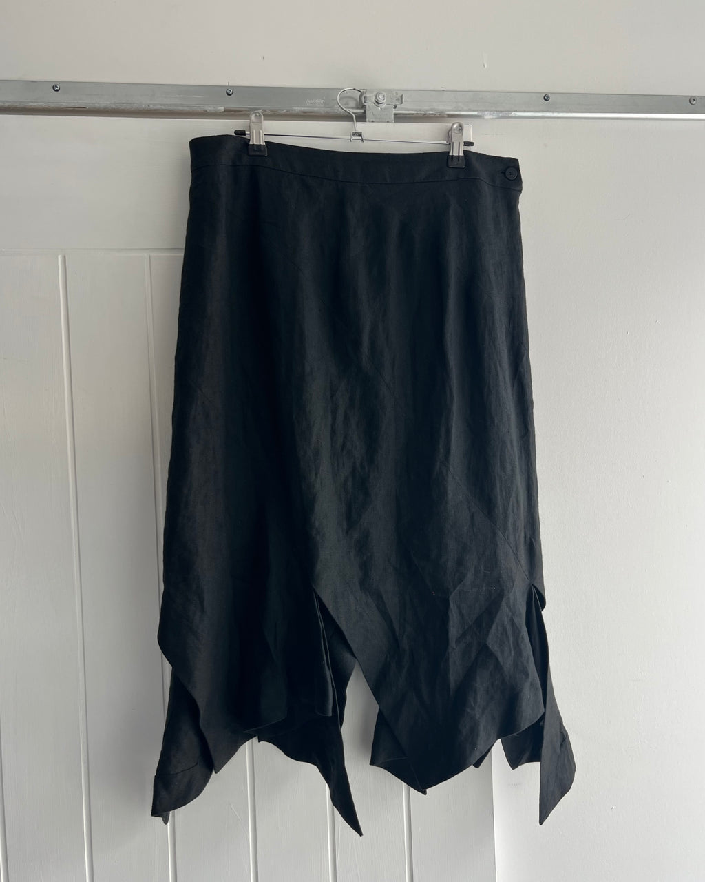 2000s black linen midi skirt