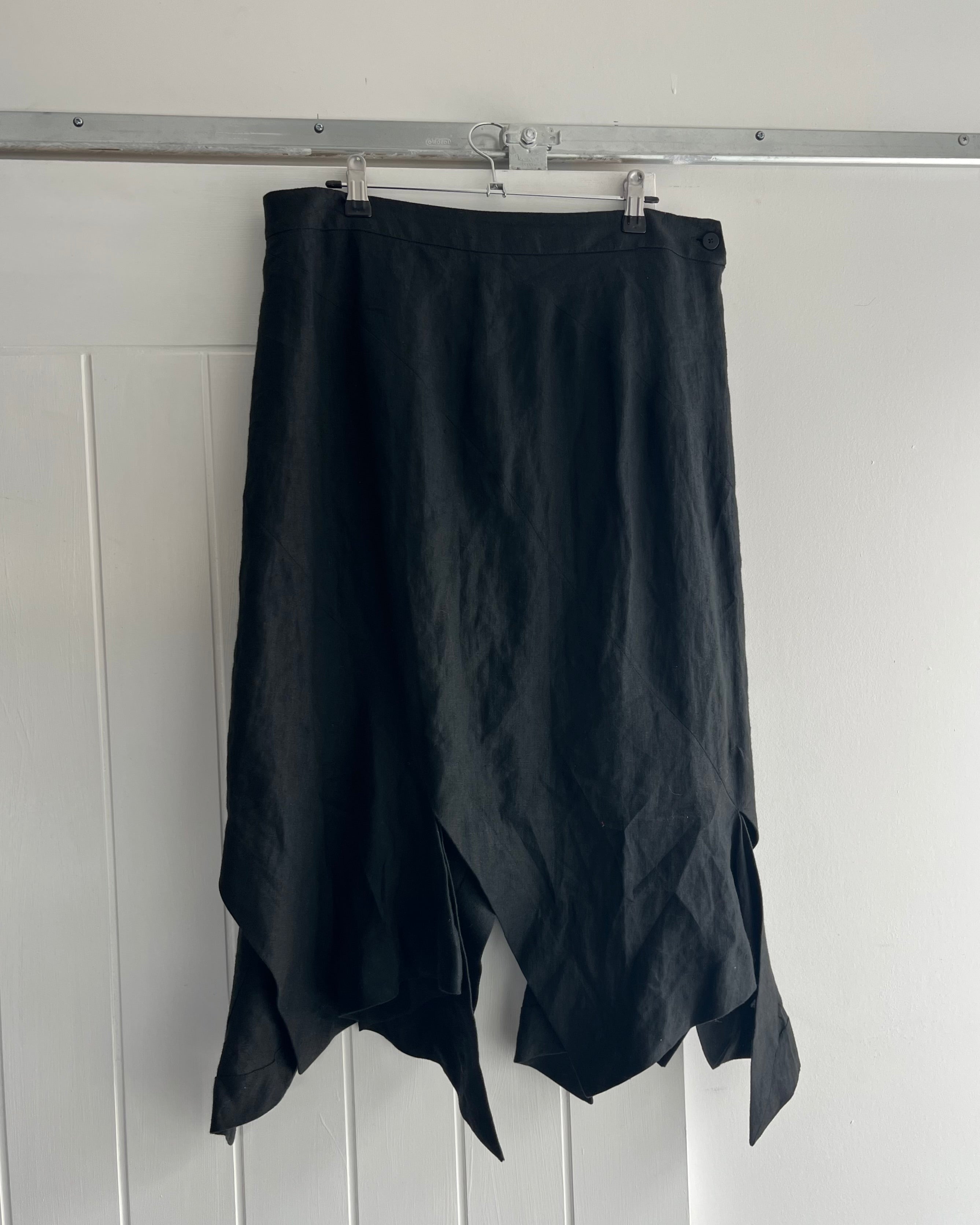 2000s black linen midi skirt
