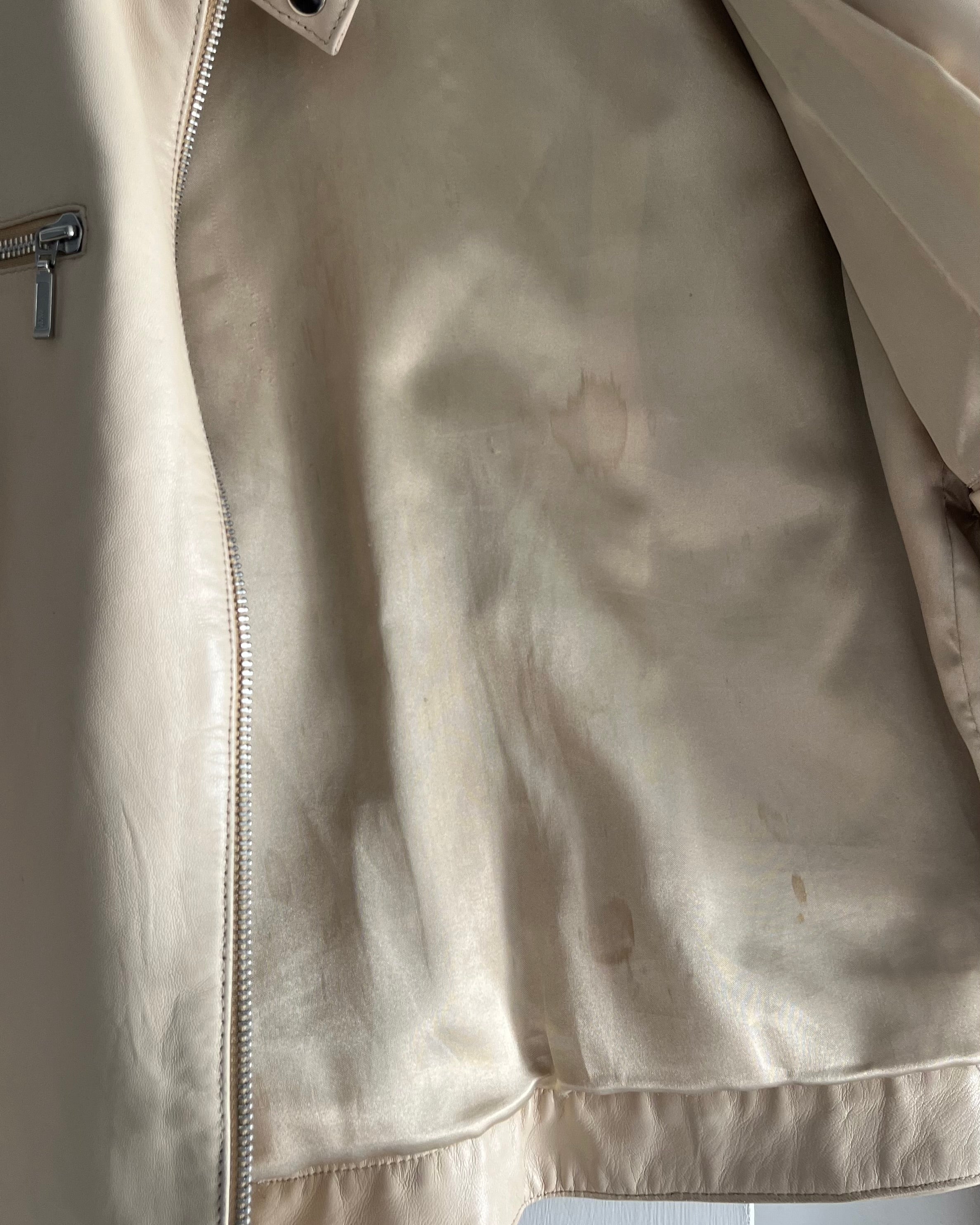 2000s cream leather moto jacket