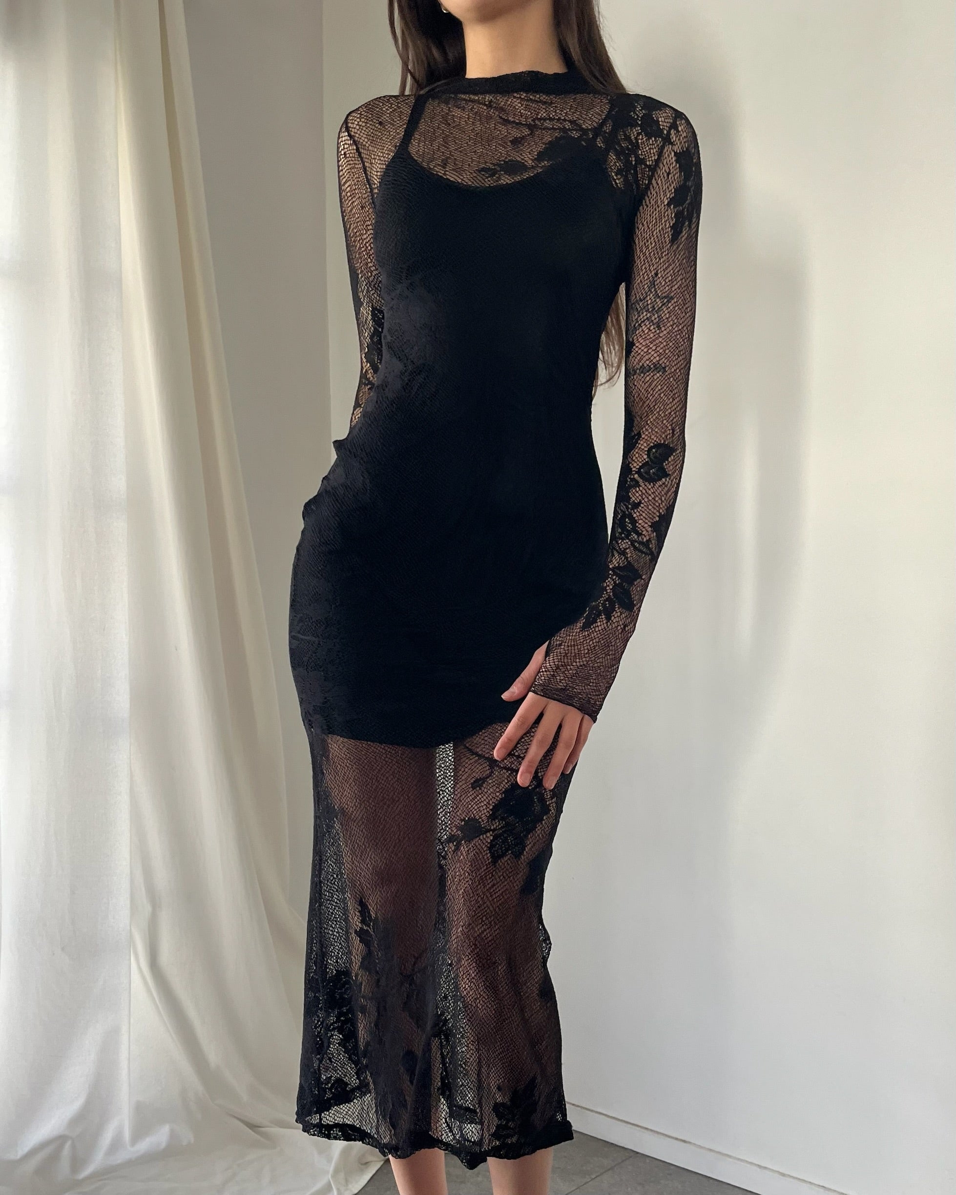 90s lace black maxi dress