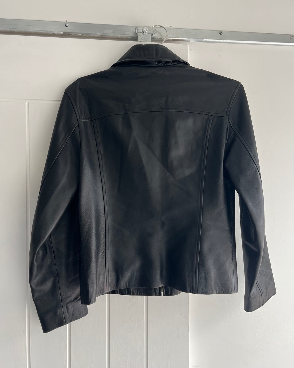 90s black leather collared jacket