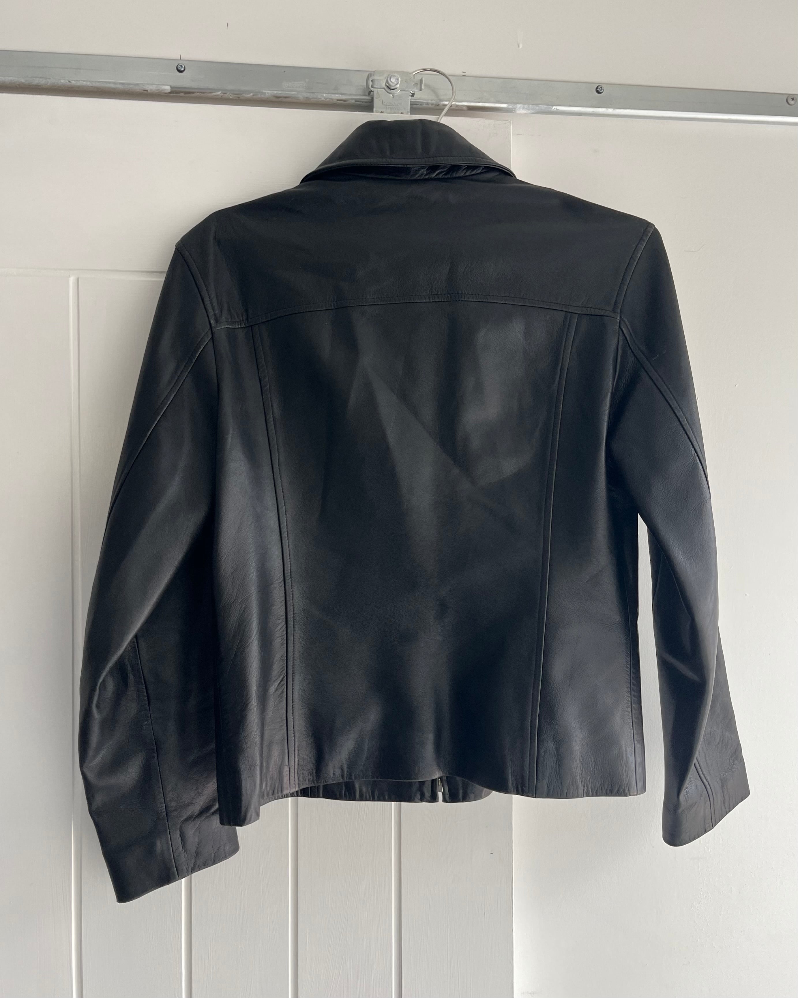 90s black leather collared jacket